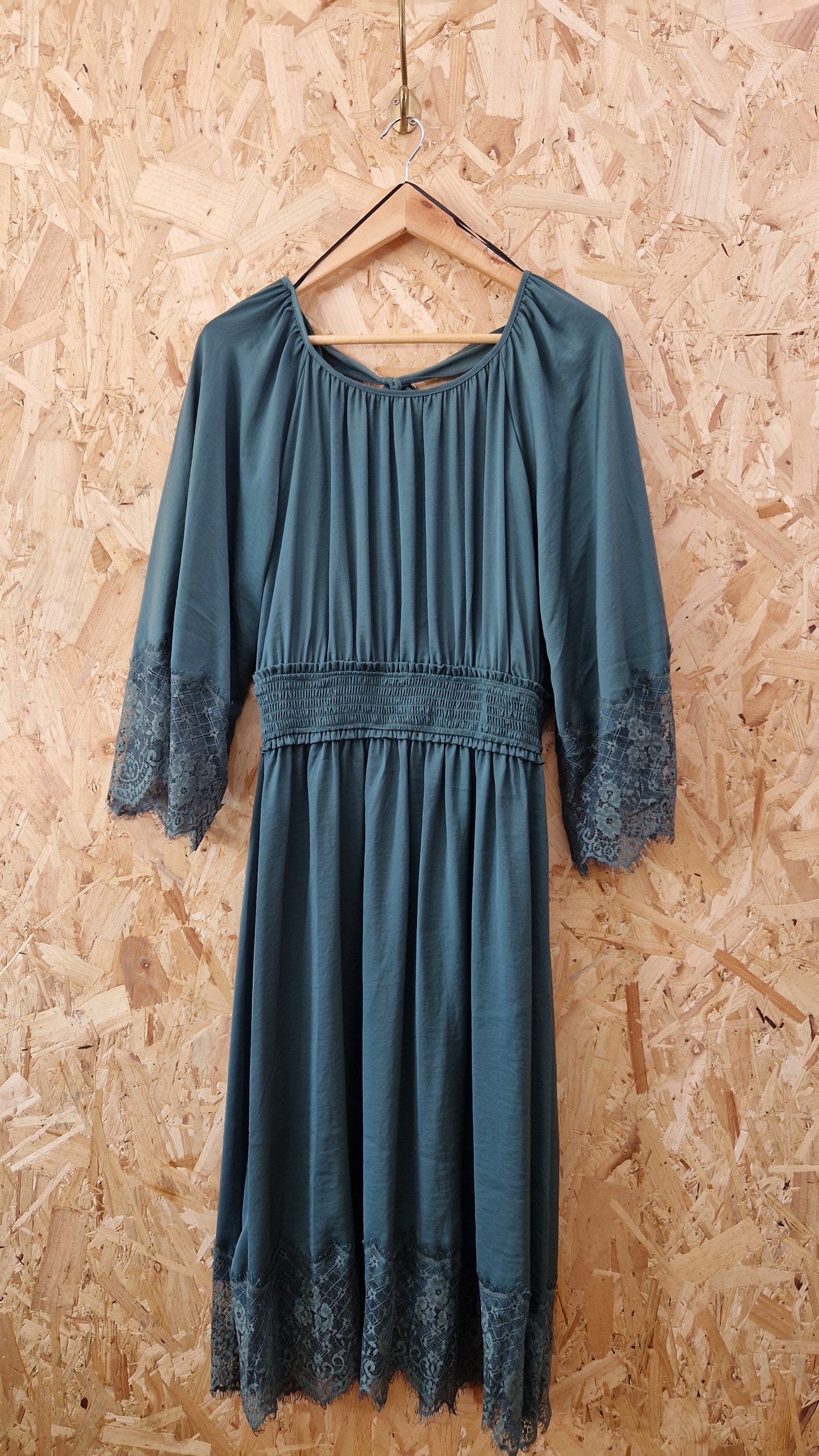 Preloved Vila Dress with Deep V-Back & Lace Trim Size Medium