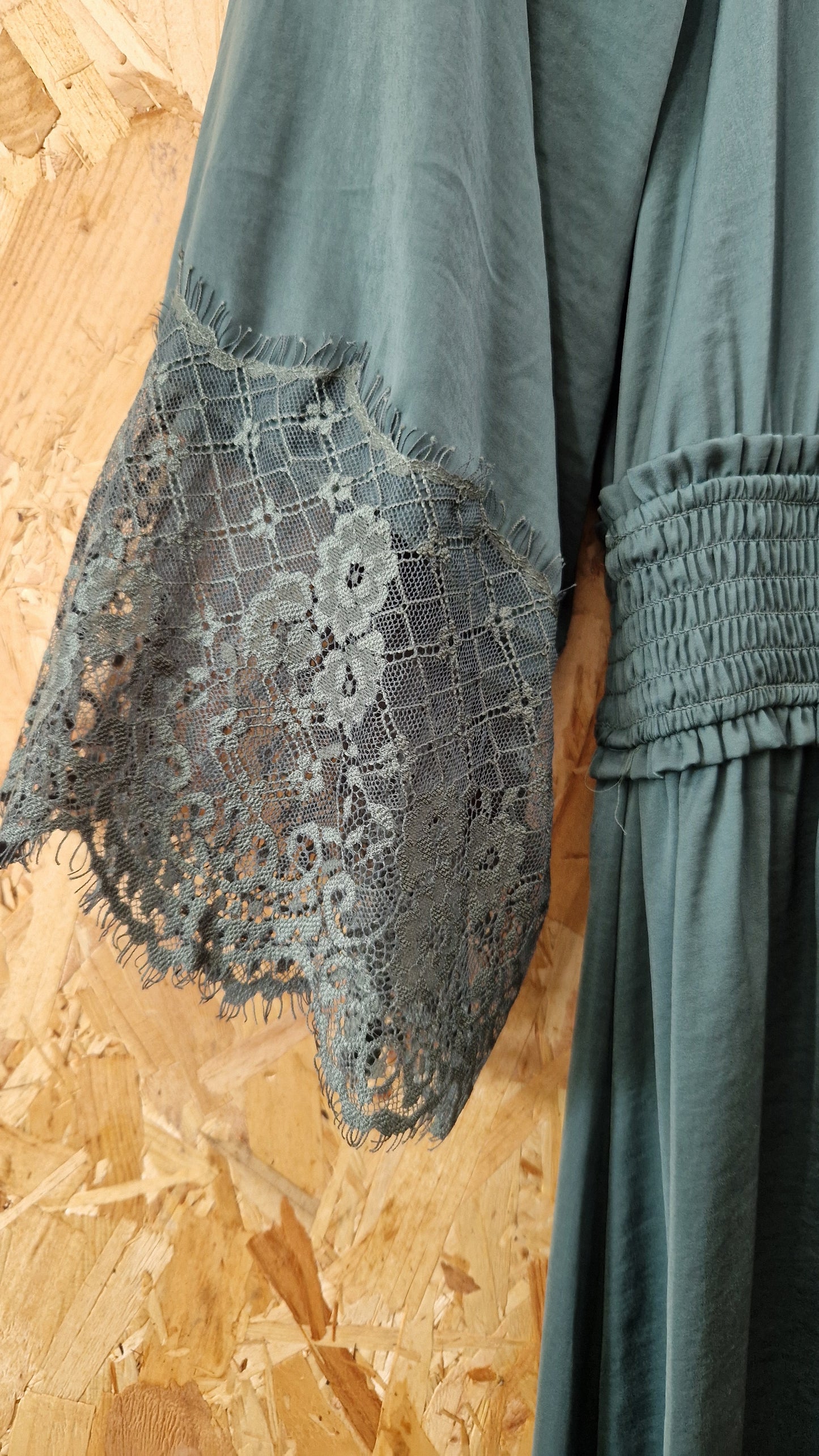Preloved Vila Dress with Deep V-Back & Lace Trim Size Medium