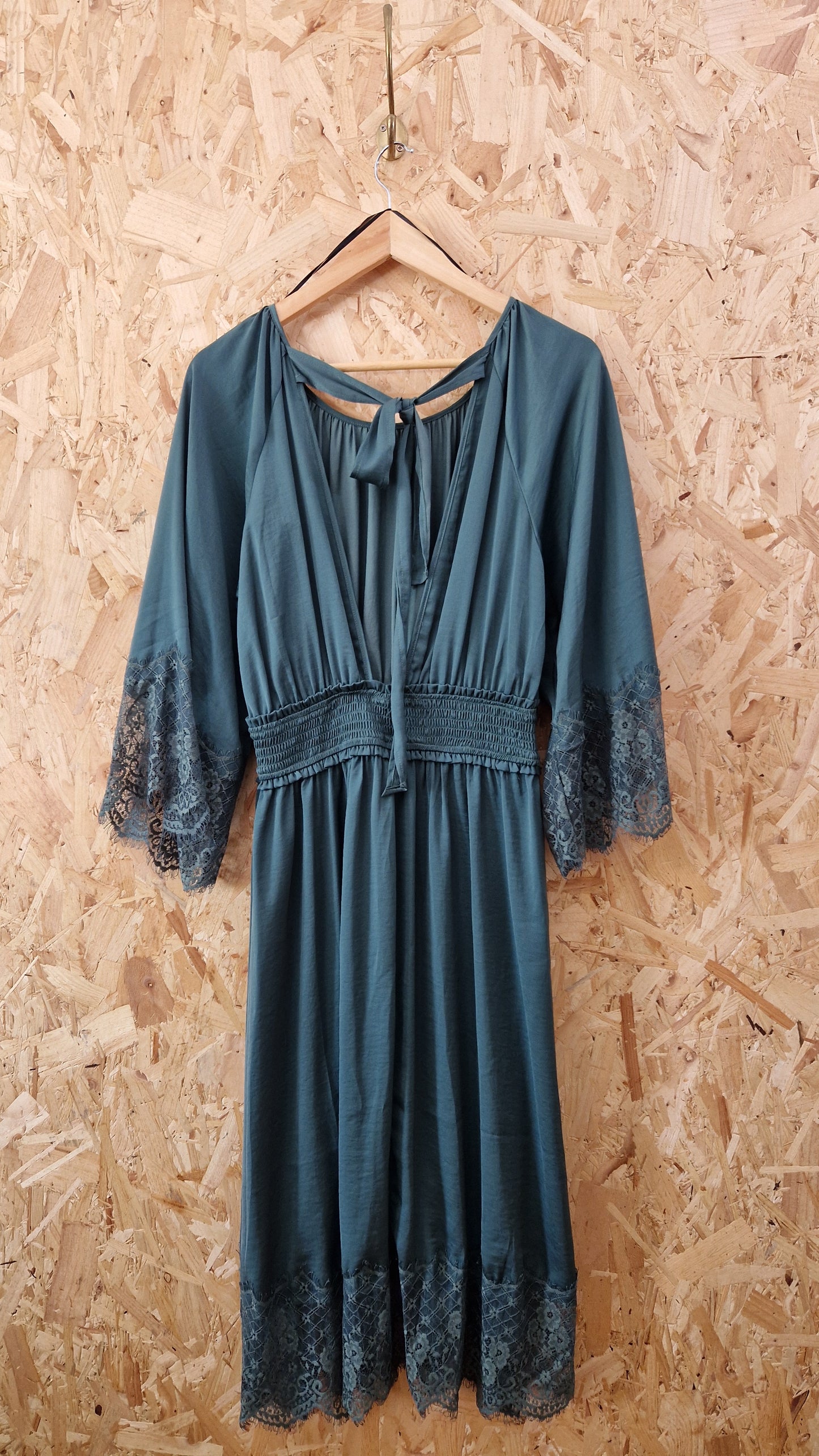 Preloved Vila Dress with Deep V-Back & Lace Trim Size Medium