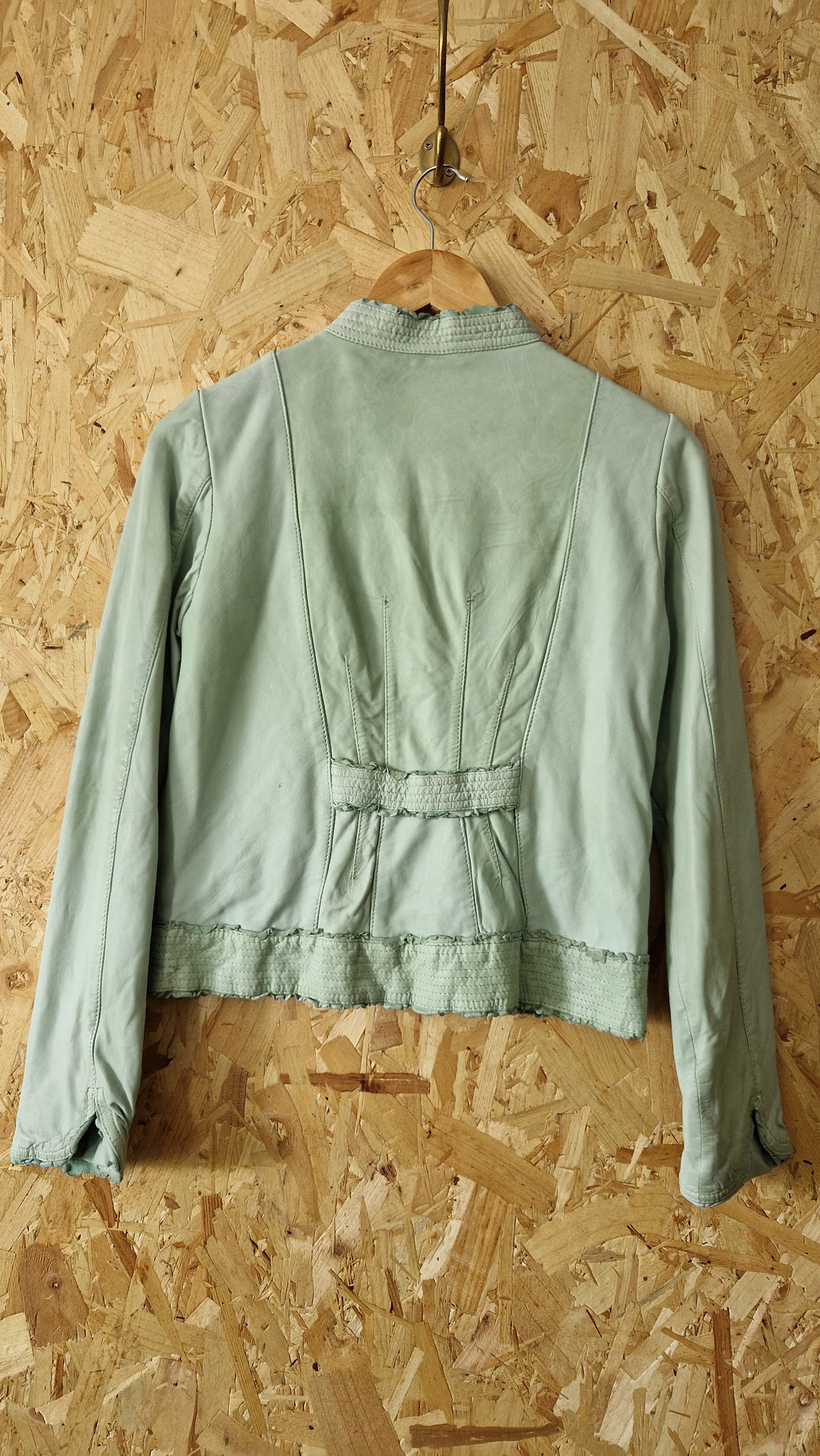 Preloved Leather Zip Through Jacket with Stand Collar Size Small