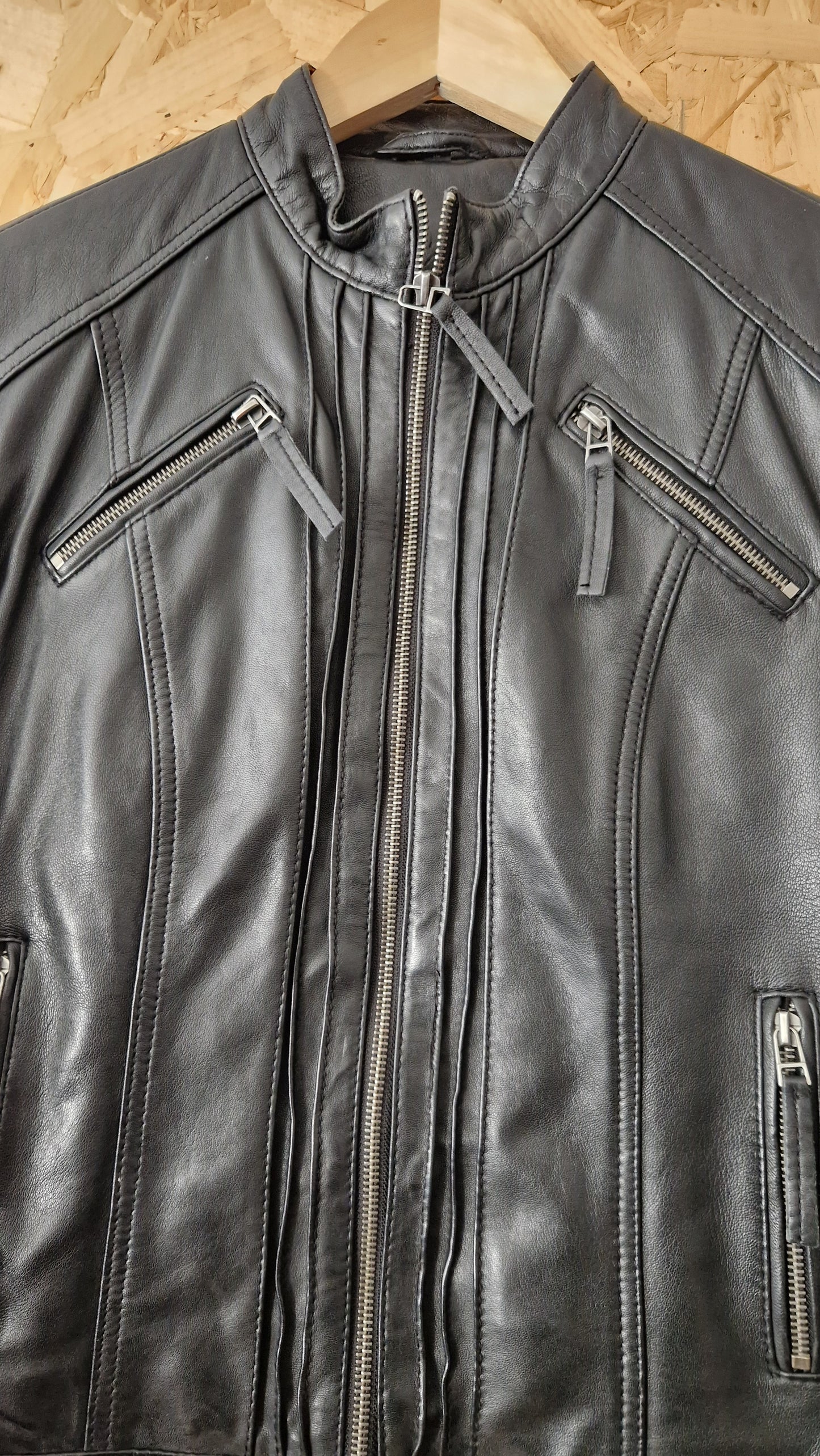 Preloved Infinity Leather Biker Style Zip Through Jacket Size 12