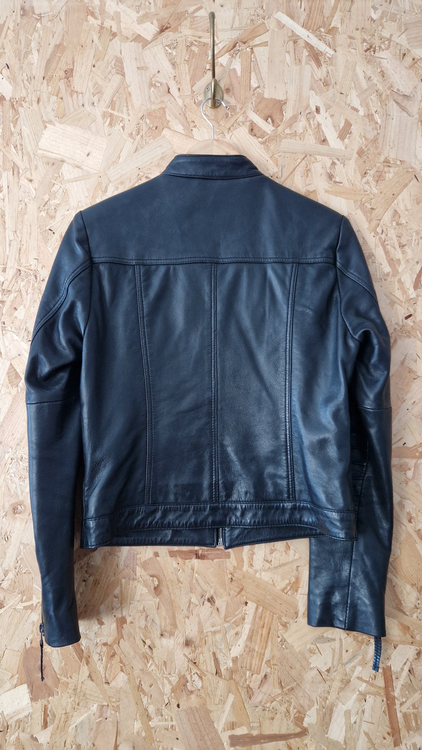 Preloved Infinity Leather Biker Style Zip Through Jacket Size 12