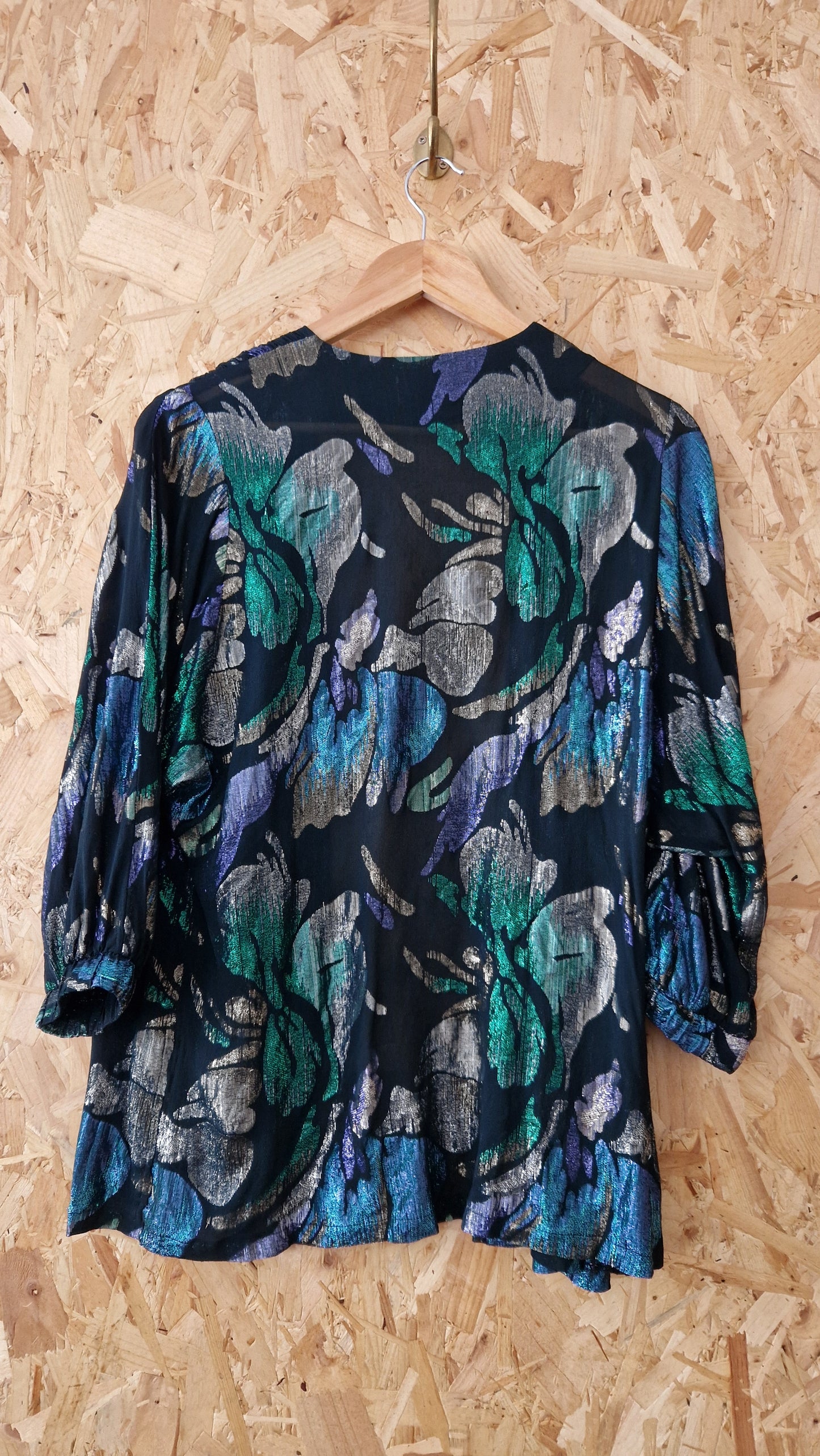Preloved Rio Jacquard Lurex Open Blouse Size 14 Eu 42