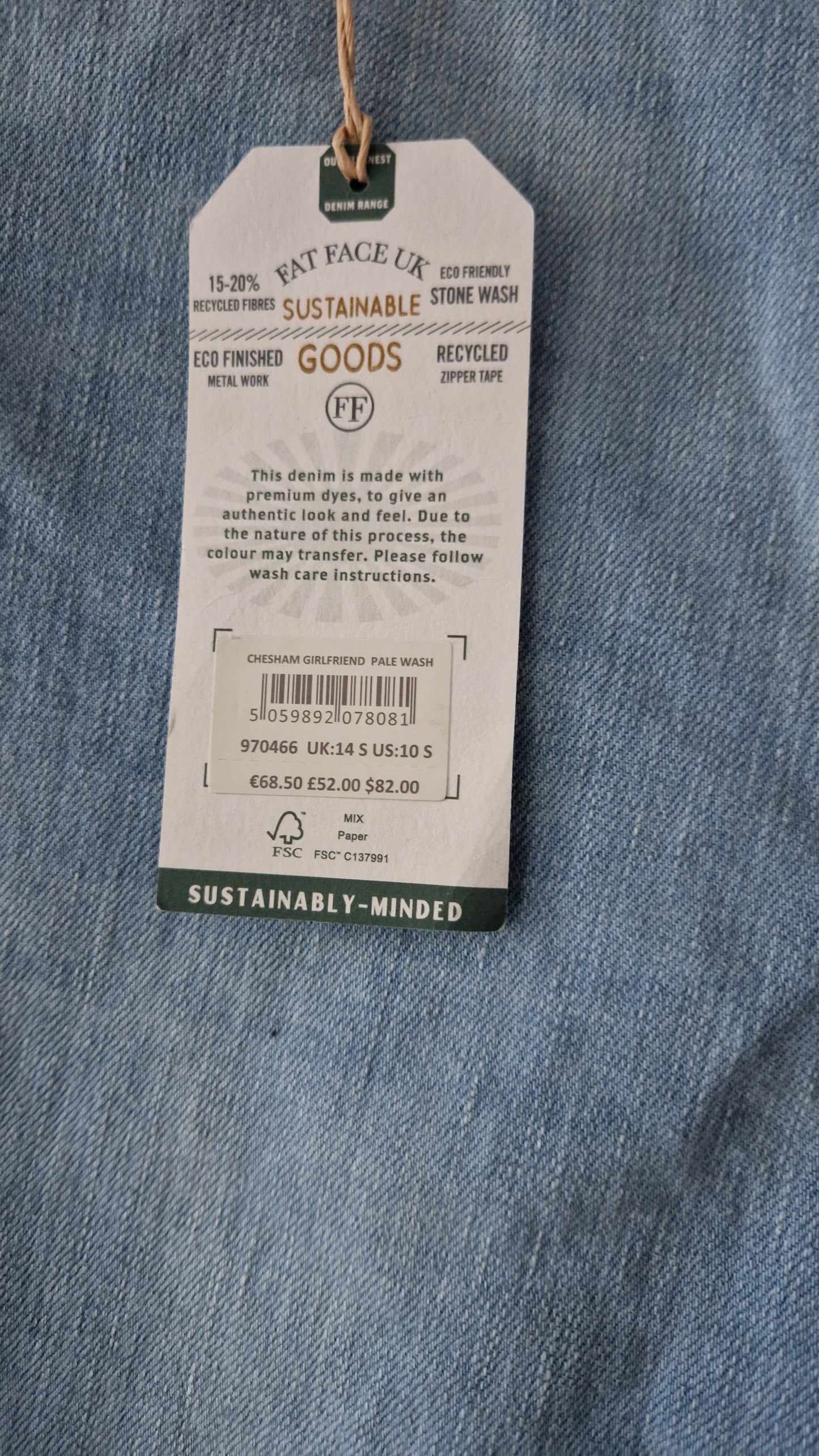 Preloved Fat Face Eco Denim 'Chesham' Girlfriend Stonewash Jeans Size 14S