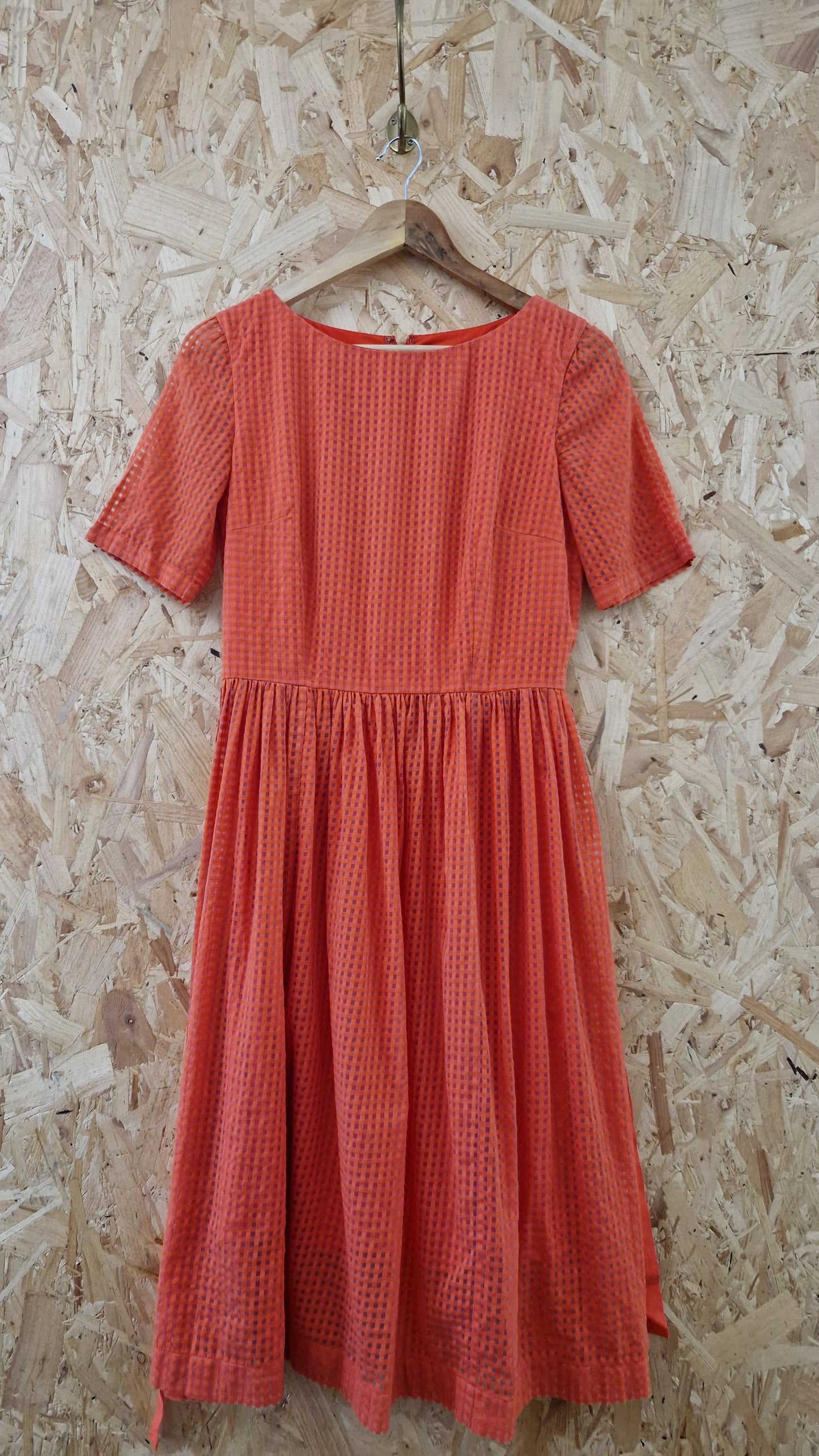 Preloved Great Plains 'Sheer Check' Gathered Waist Dress with Belt Size Small