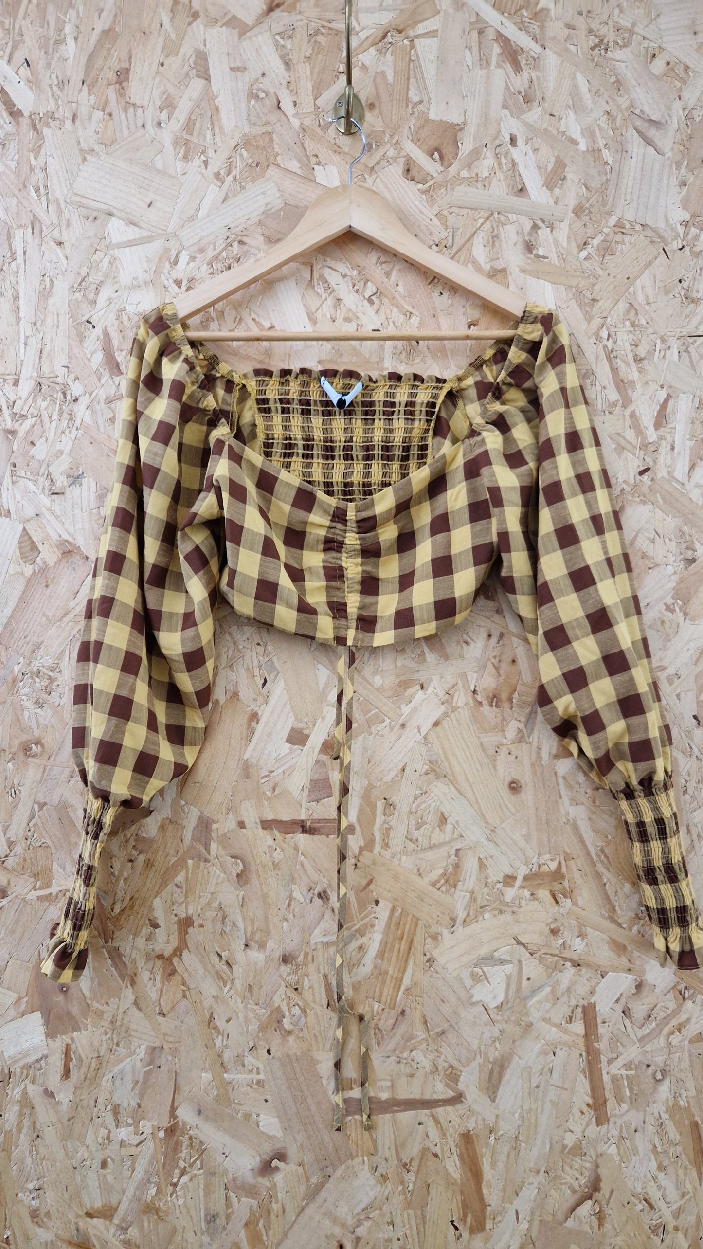 Preloved ASOS Large Gingham Cropped Long Sleeve Top & Elasticated Trousers Set Size 10