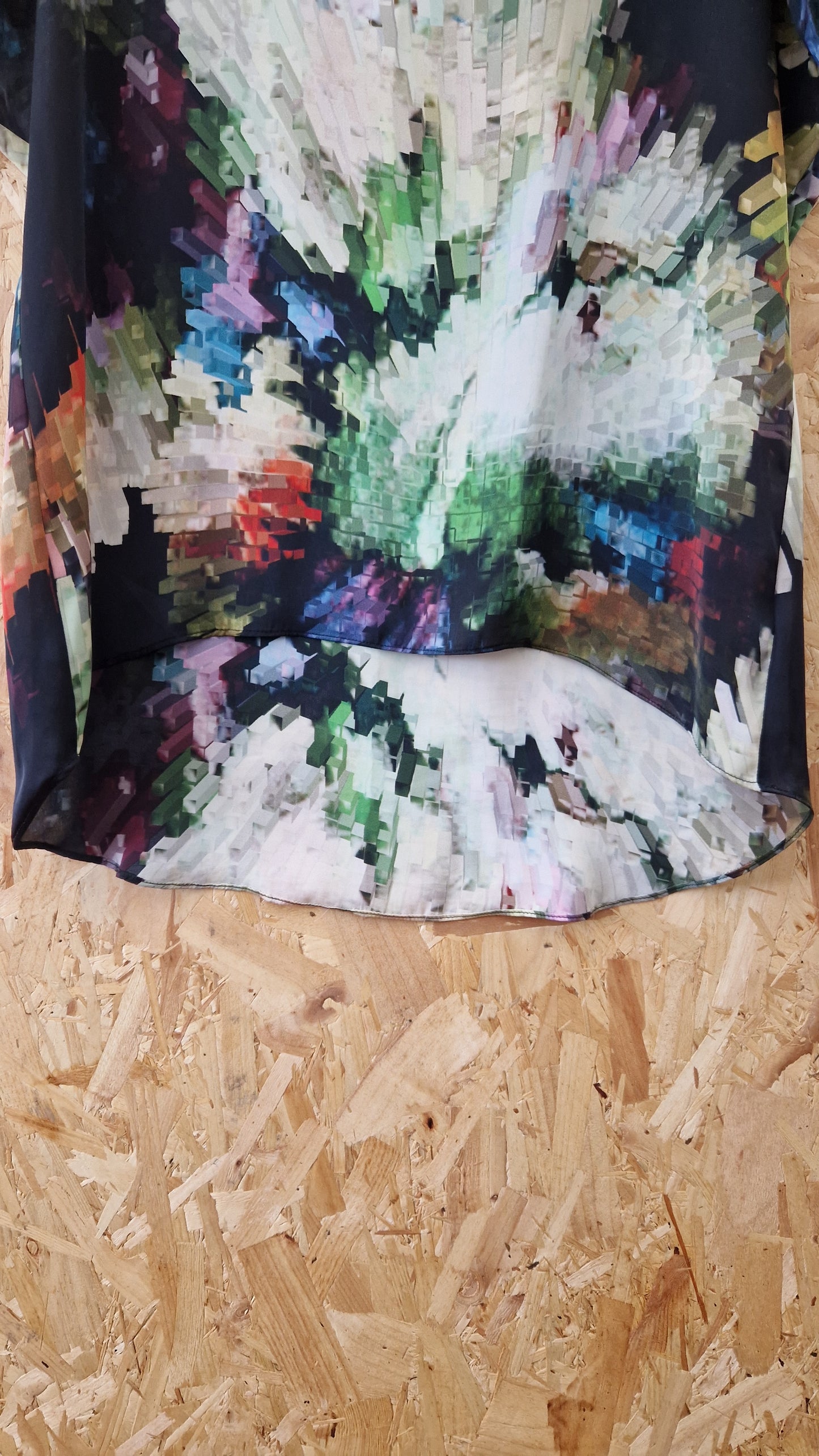 Preloved Topshop Cap Sleeve Graphic Print Top with Dropped Hem Size 8