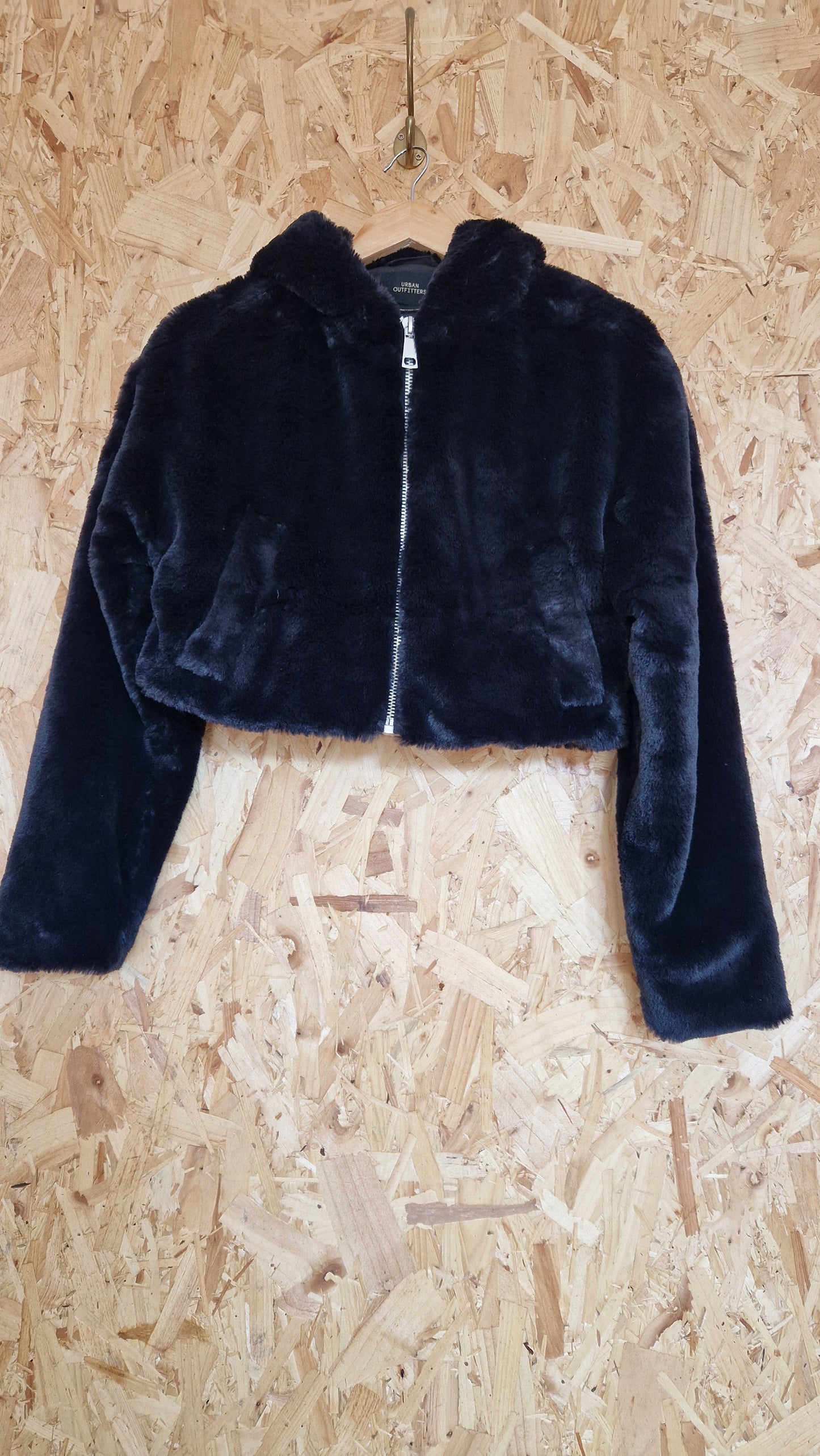 Preloved Urban Outfitters Cropped Faux Fur Hooded Jacket Size XXSmall