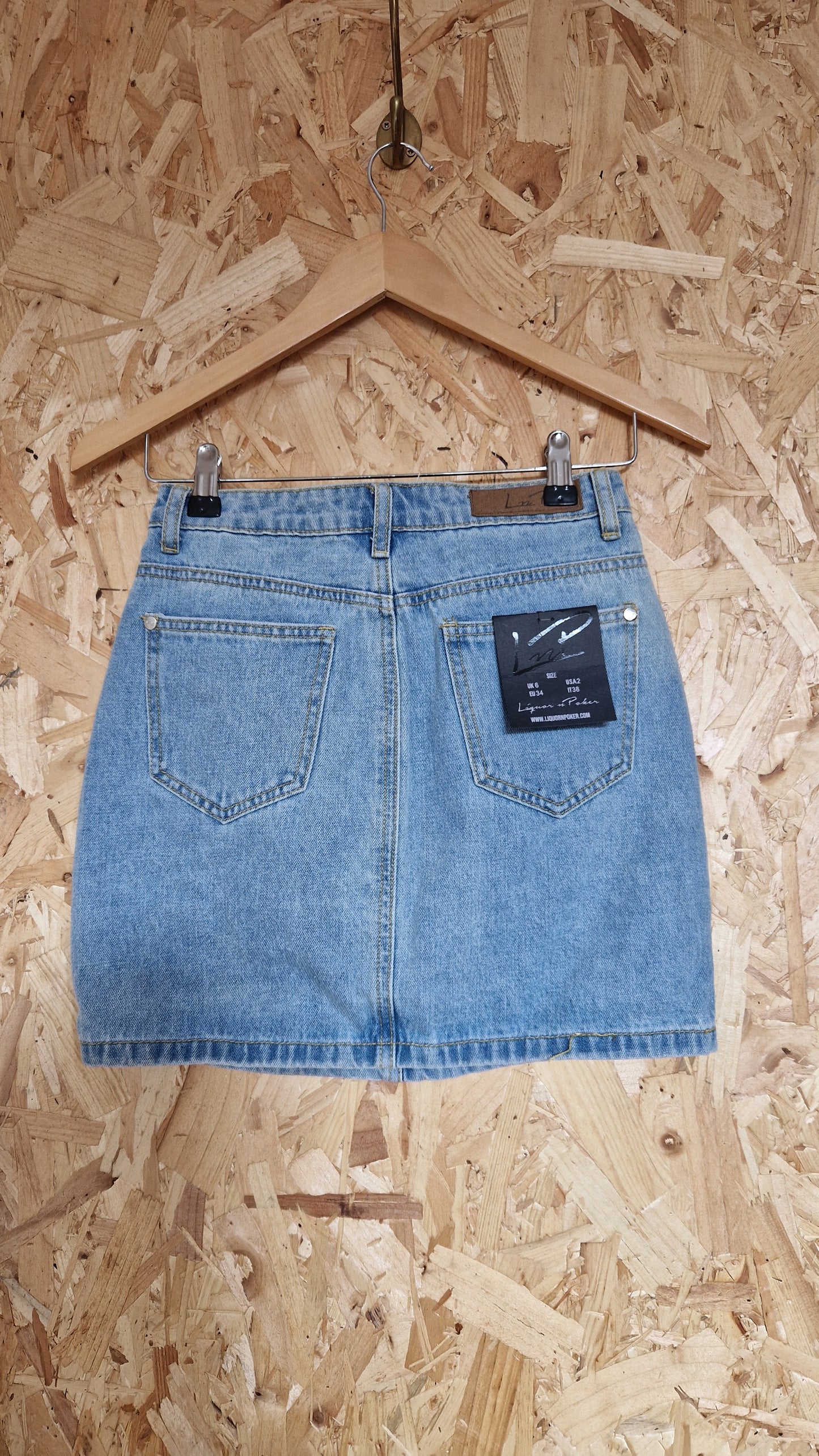 Brand New Liquor n Poker Bleached Denim Mini Skirt Size 6