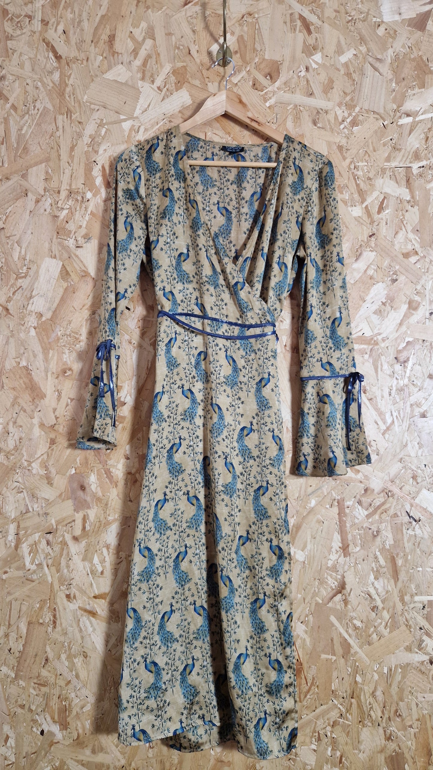 Preloved Topshop Bell Sleeve Printed Wrap Dress Size 12