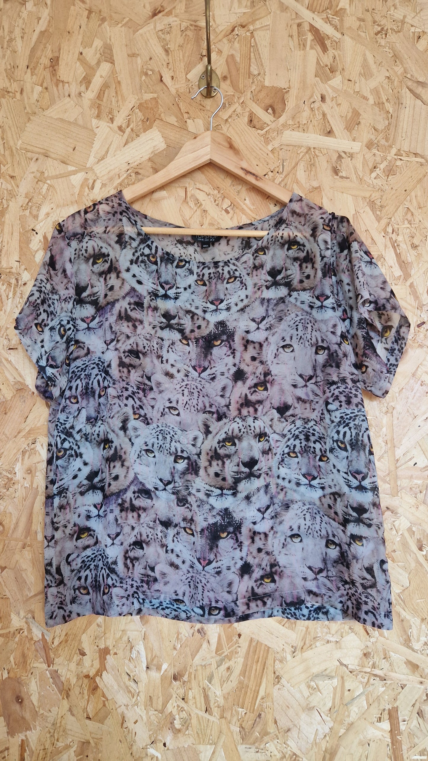 Preloved Topshop Short Sleeve 'Leopard Face' Print Top Size 12
