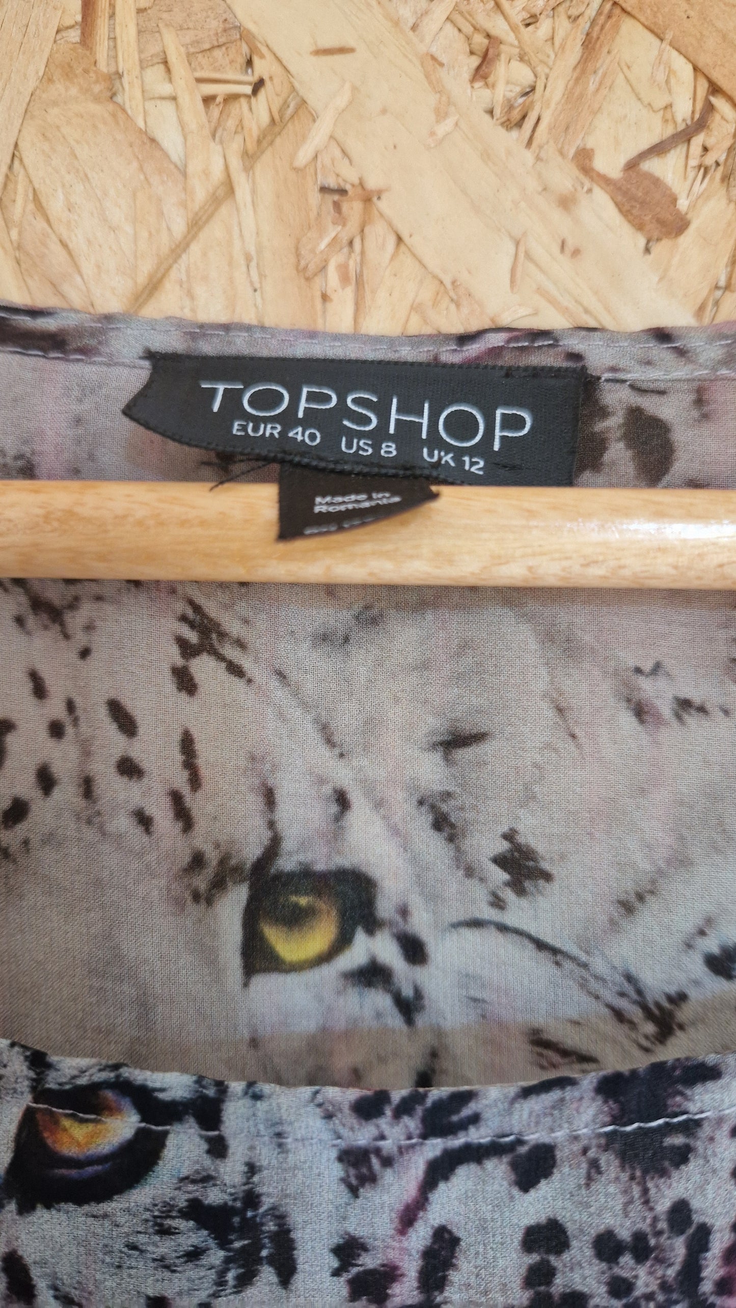 Preloved Topshop Short Sleeve 'Leopard Face' Print Top Size 12