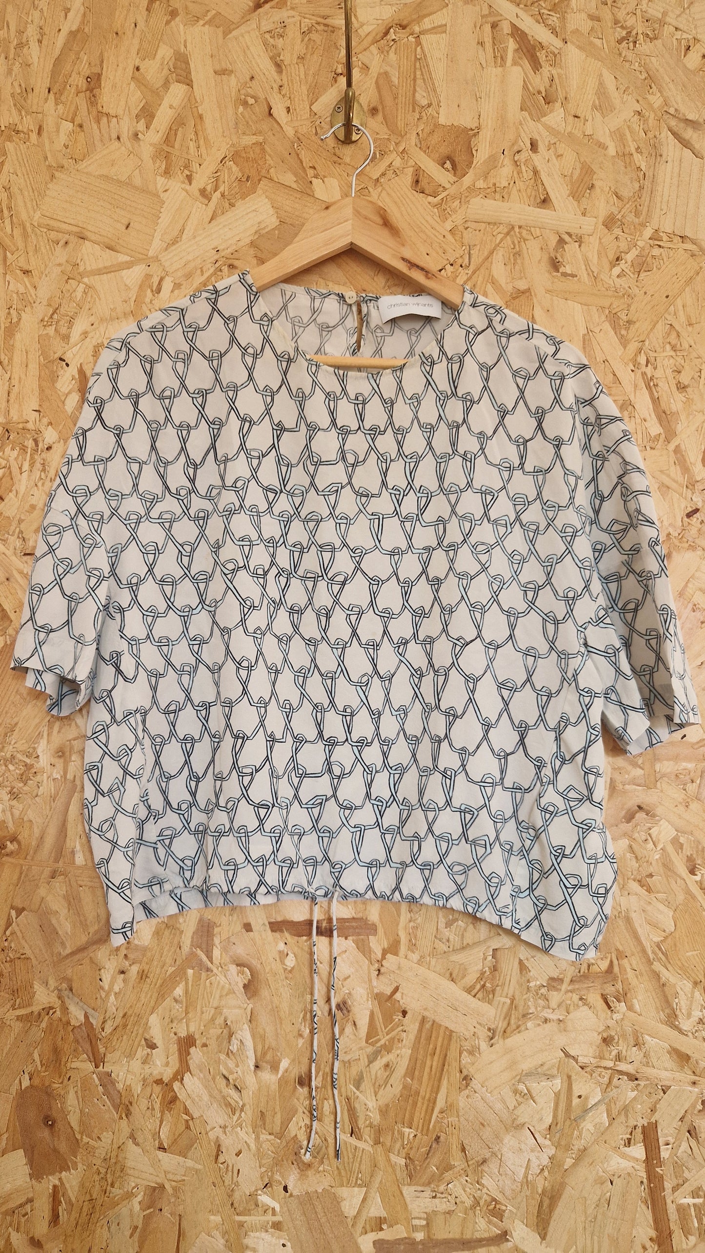 Preloved Christian Wijnants Silk Printed Short Sleeve Top Size 40 UK Size 12