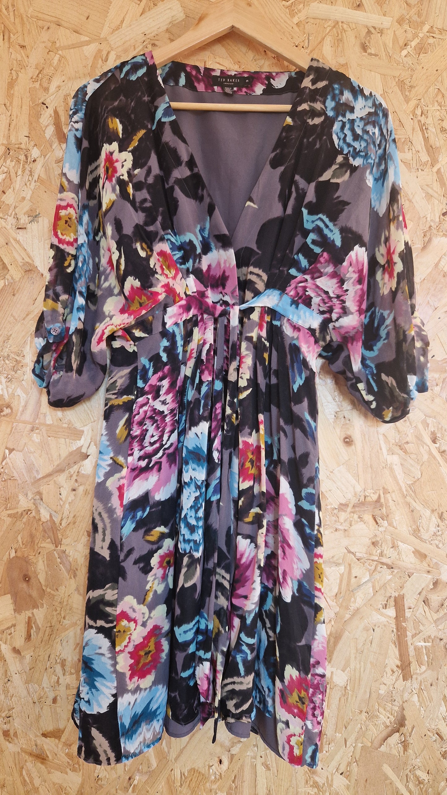 Preloved Ted Baker Short Sleeve Silk Printed Button Through Dress Size 3 UK Size 12