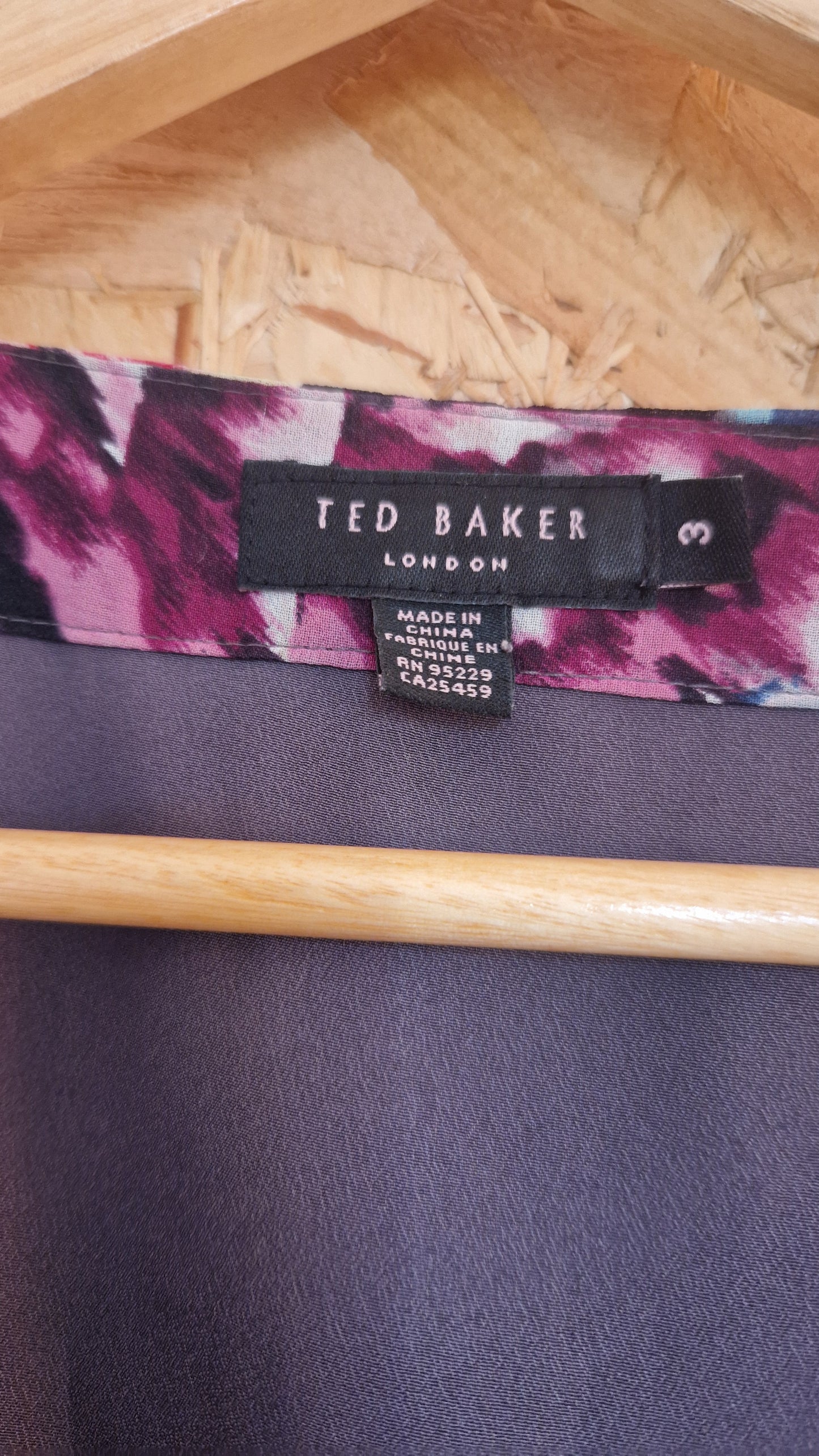 Preloved Ted Baker Short Sleeve Silk Printed Button Through Dress Size 3 UK Size 12
