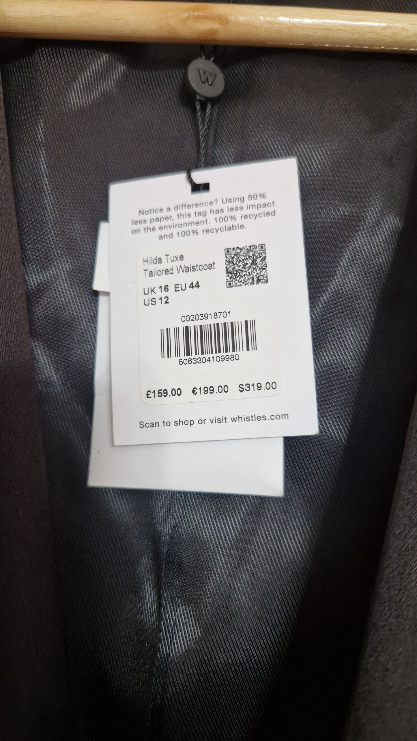 Brand New Whistles Tux Tailored Waistcoat Size 16