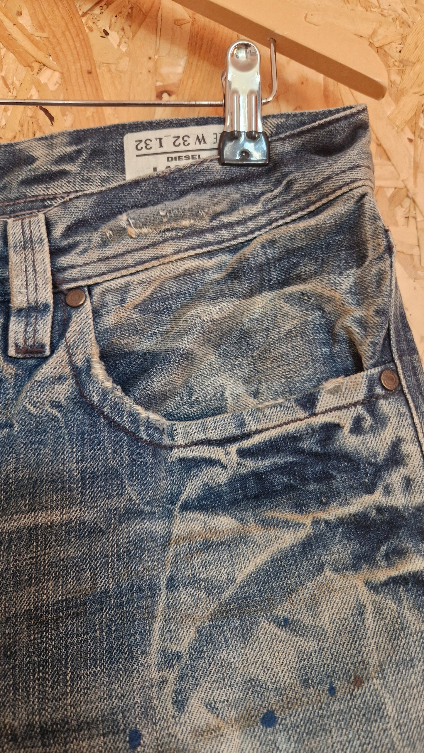 Diesel Larkee Jeans Sample - Unique Distressing & Details Waist Size 32 Leg Length 32