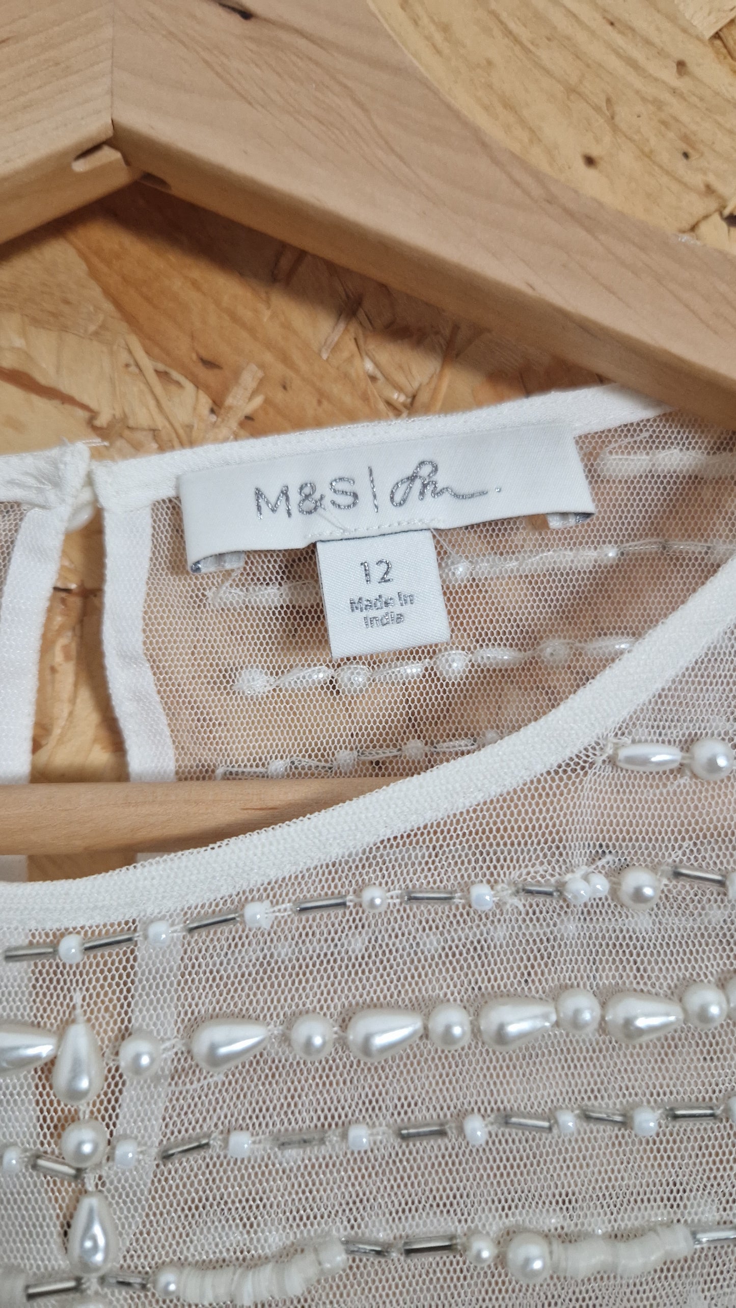 Preloved M&S Pearl Beaded Tank with Lining Size 12