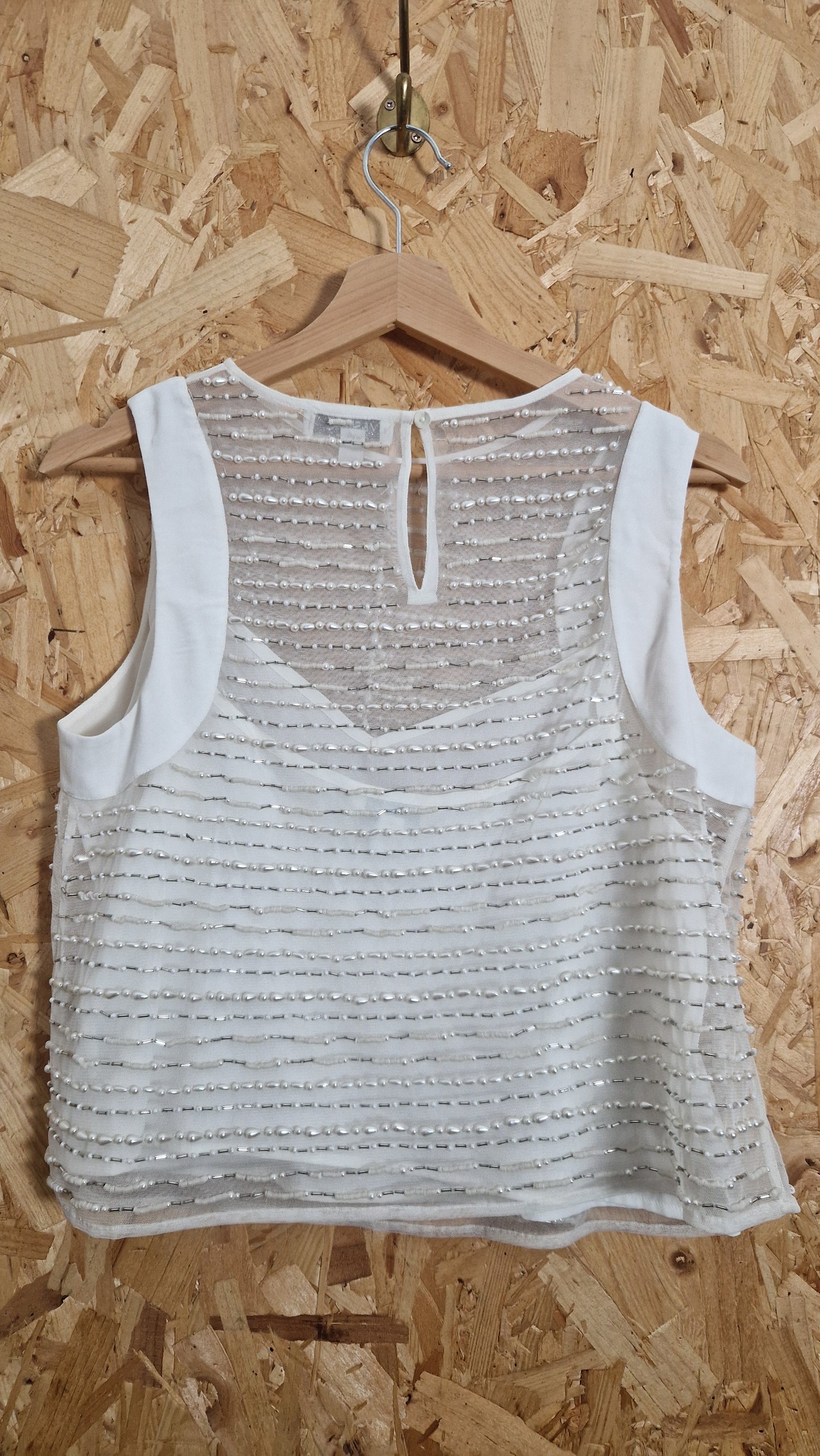 Preloved M&S Pearl Beaded Tank with Lining Size 12
