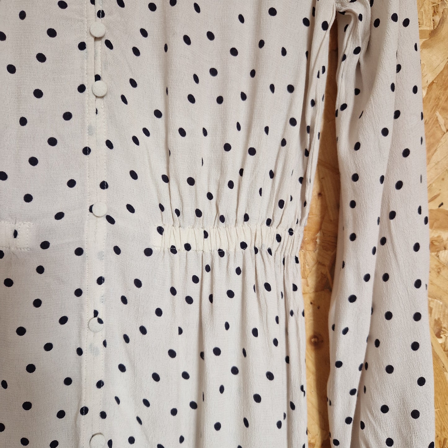 Preloved M&S Long Sleeve Polka Dot Printed Dress with High Neck Size 10