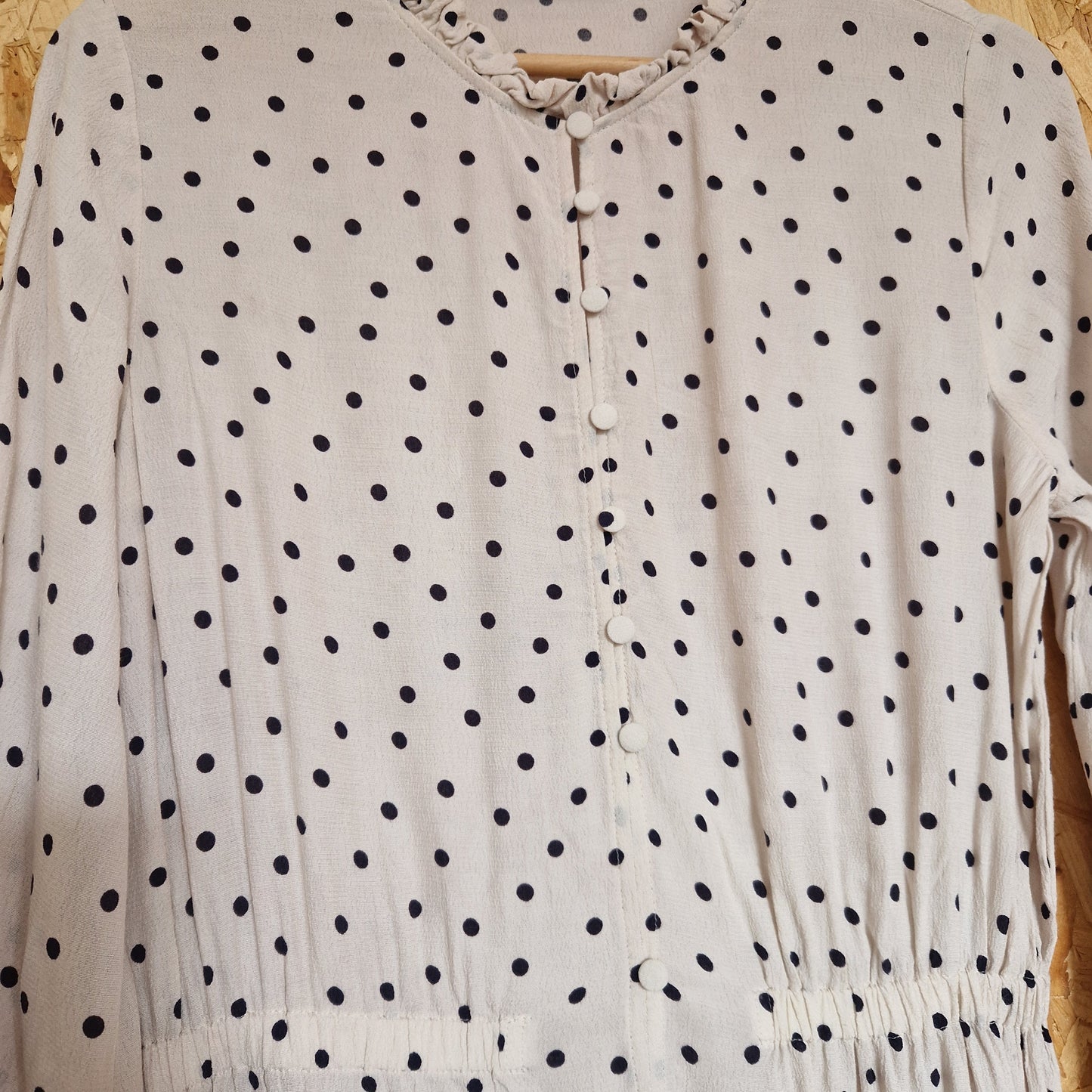 Preloved M&S Long Sleeve Polka Dot Printed Dress with High Neck Size 10