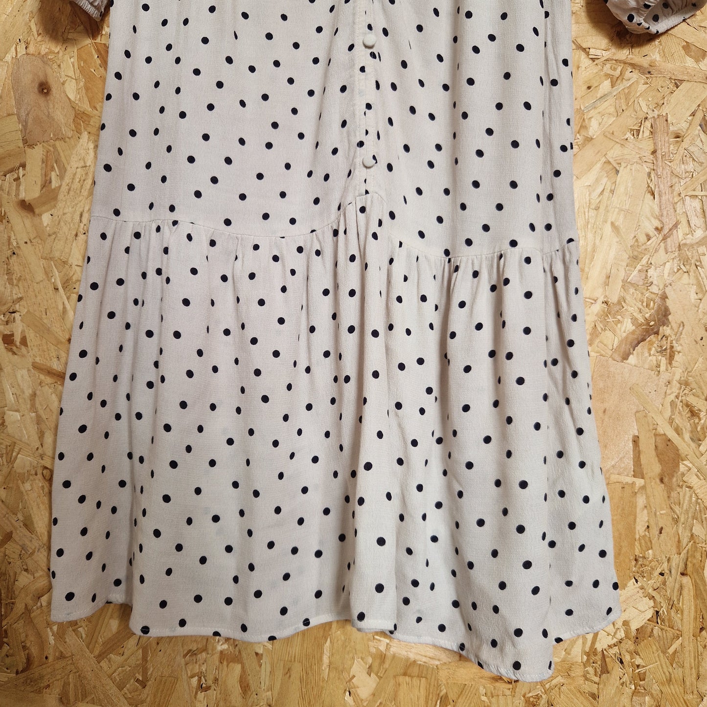 Preloved M&S Long Sleeve Polka Dot Printed Dress with High Neck Size 10