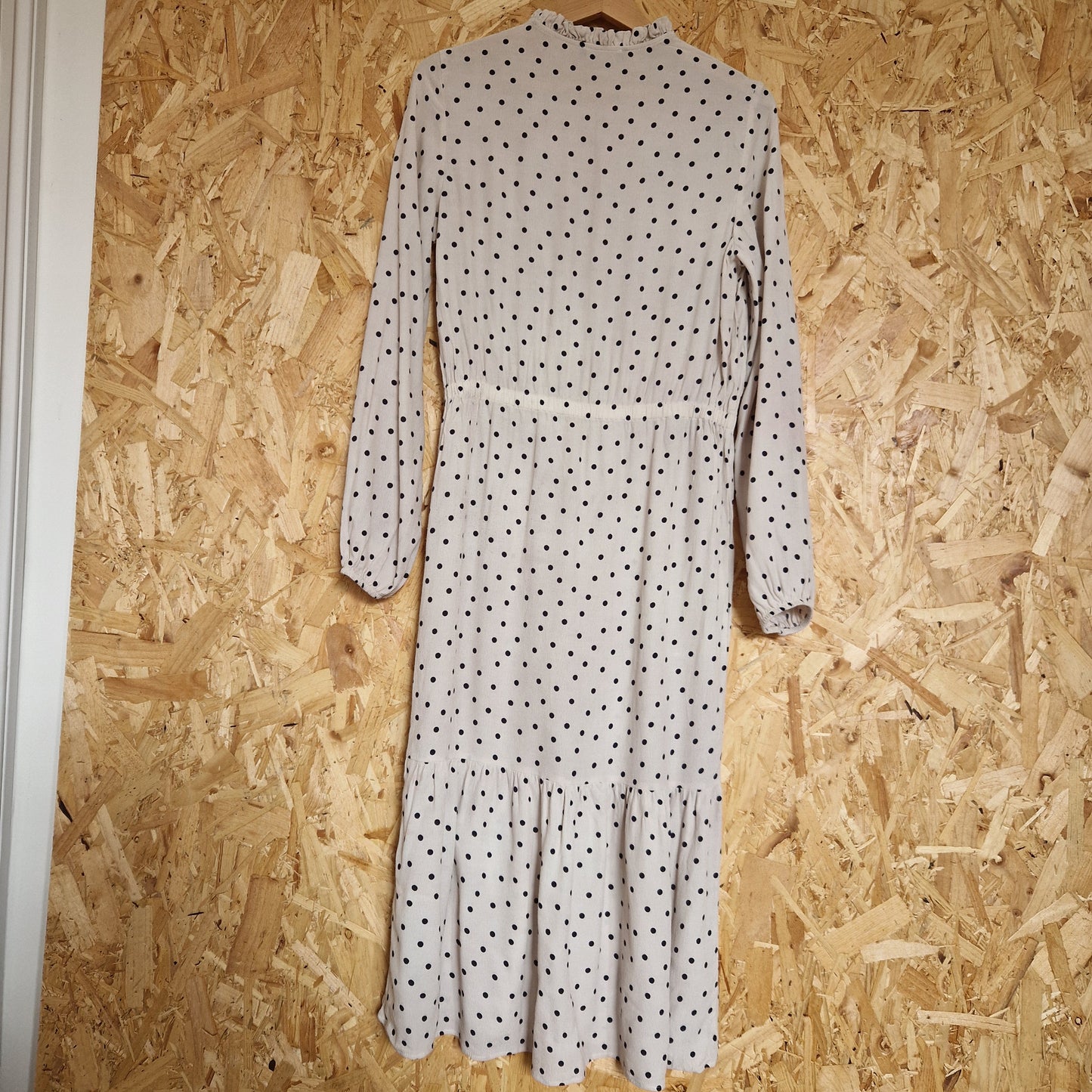 Preloved M&S Long Sleeve Polka Dot Printed Dress with High Neck Size 10