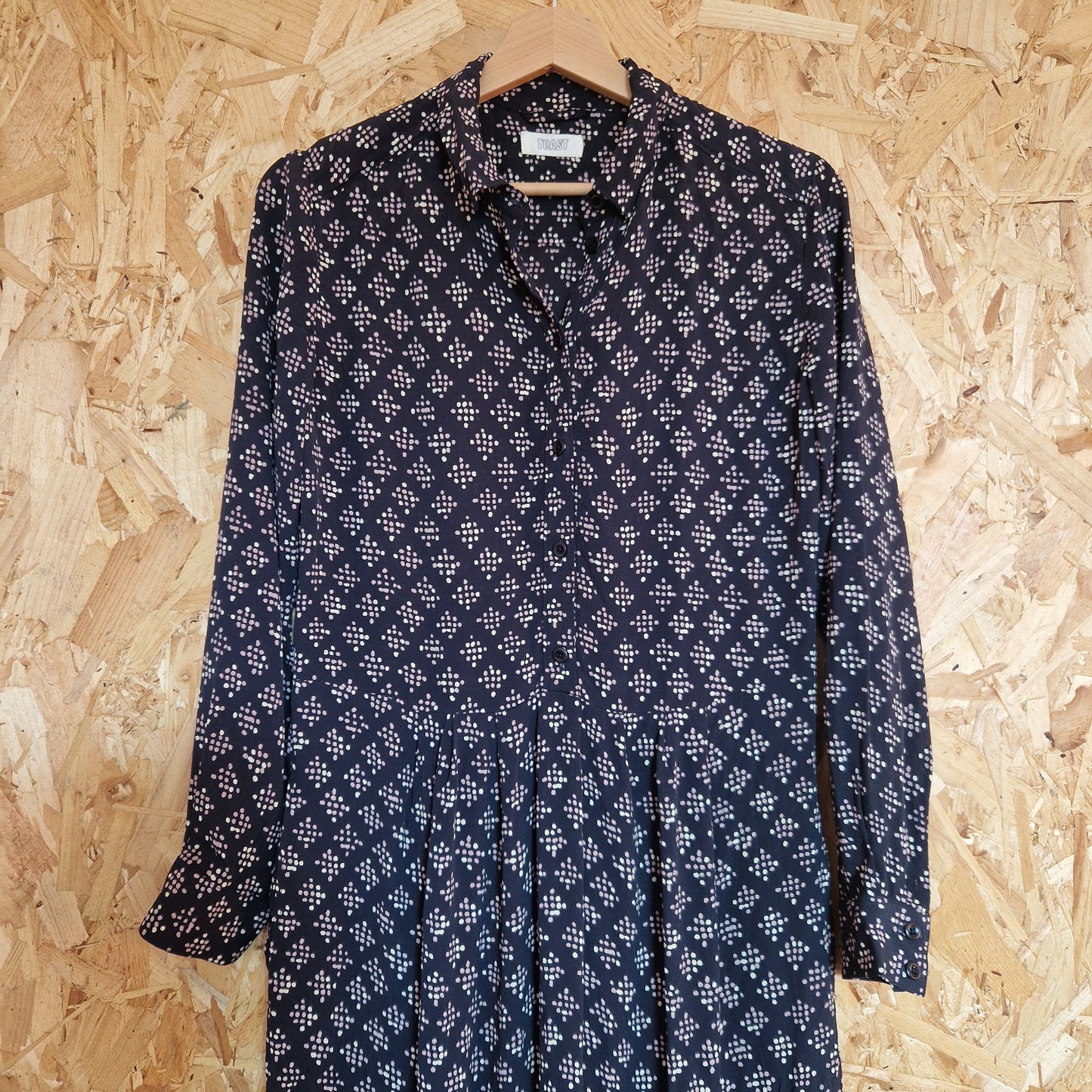 Preloved Toast Long Sleeve Dot Printed Shirtdress Size 8