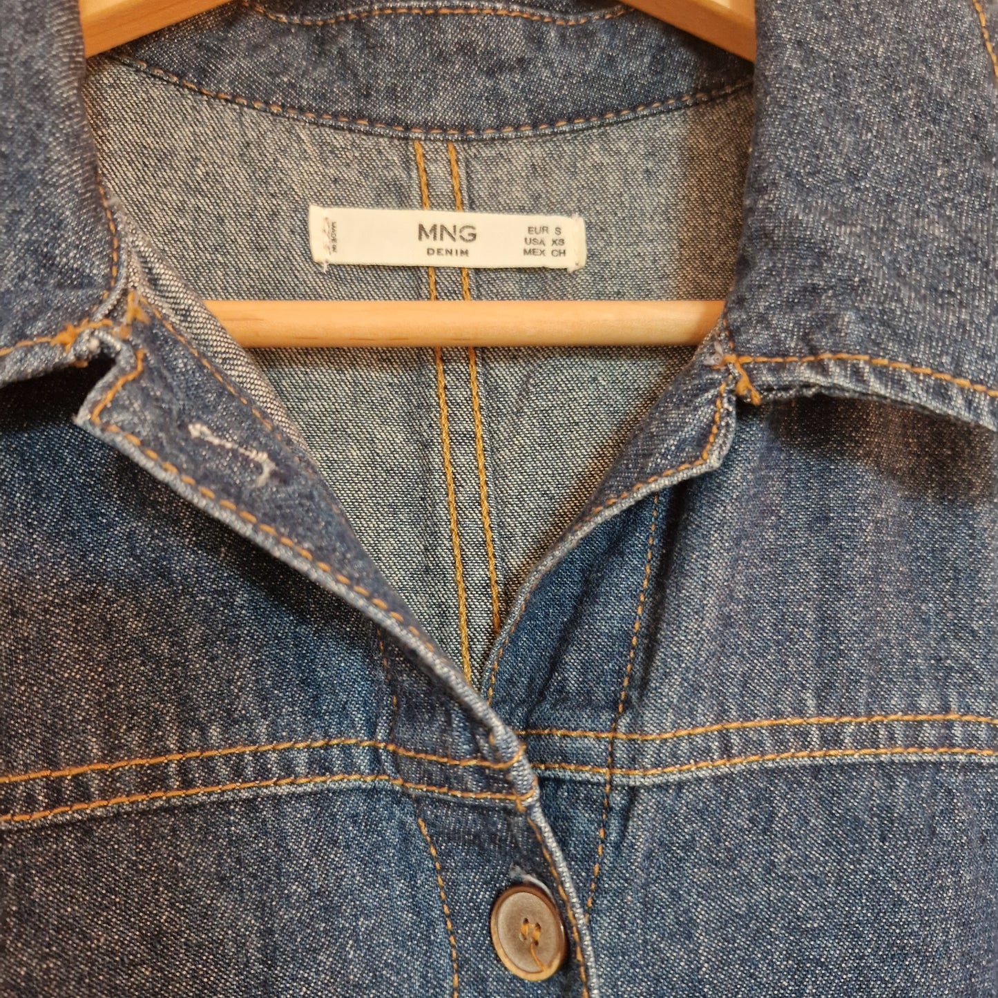Preloved Mango Sleeveless Denim Button Through Belted Dress Size Small