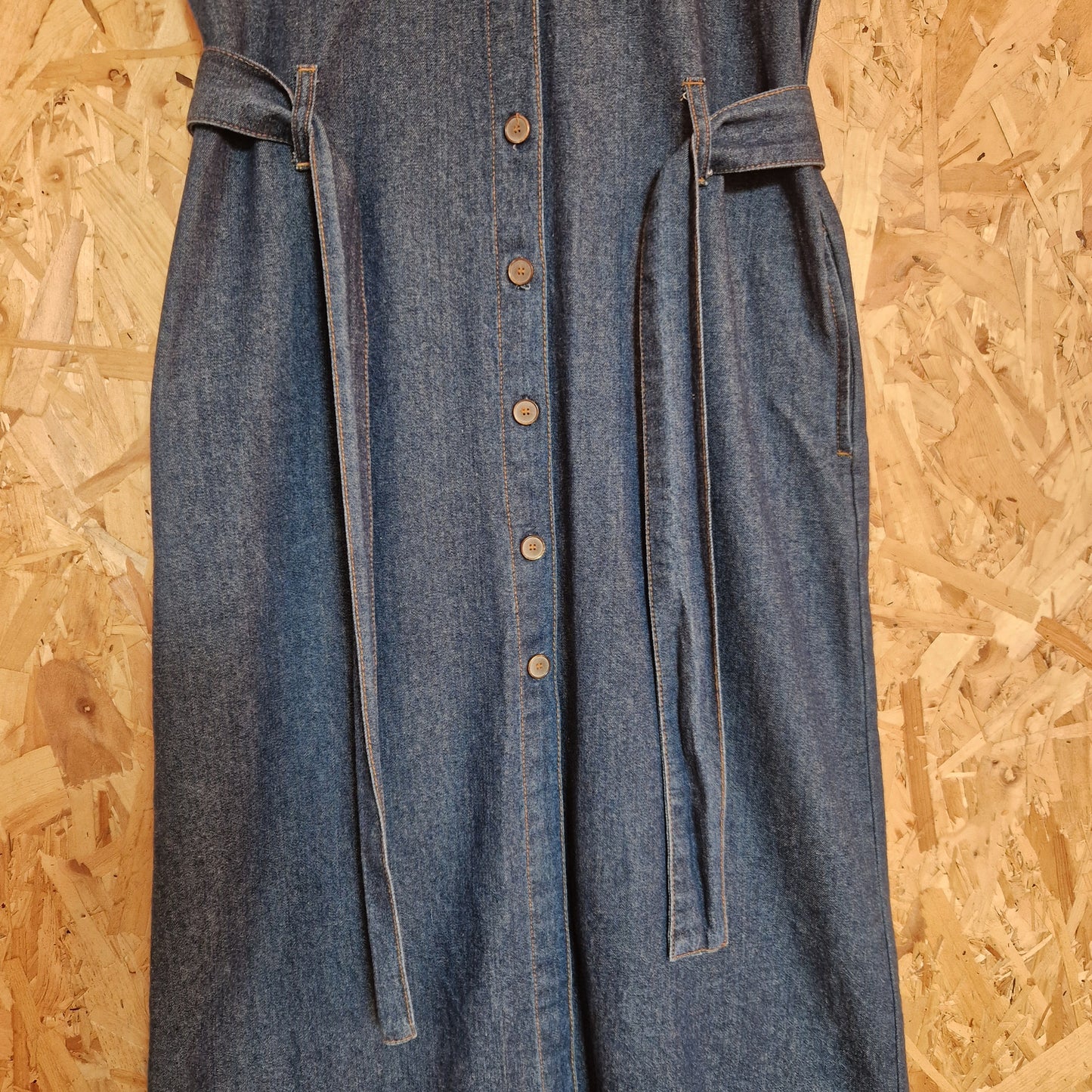 Preloved Mango Sleeveless Denim Button Through Belted Dress Size Small