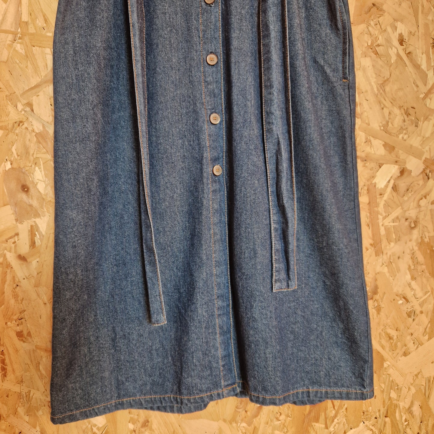 Preloved Mango Sleeveless Denim Button Through Belted Dress Size Small