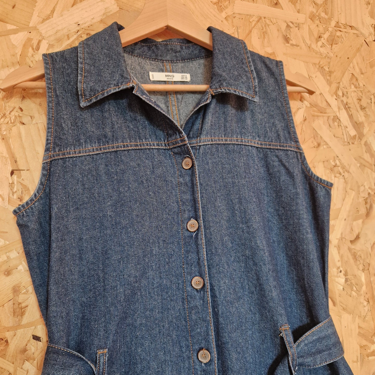 Preloved Mango Sleeveless Denim Button Through Belted Dress Size Small