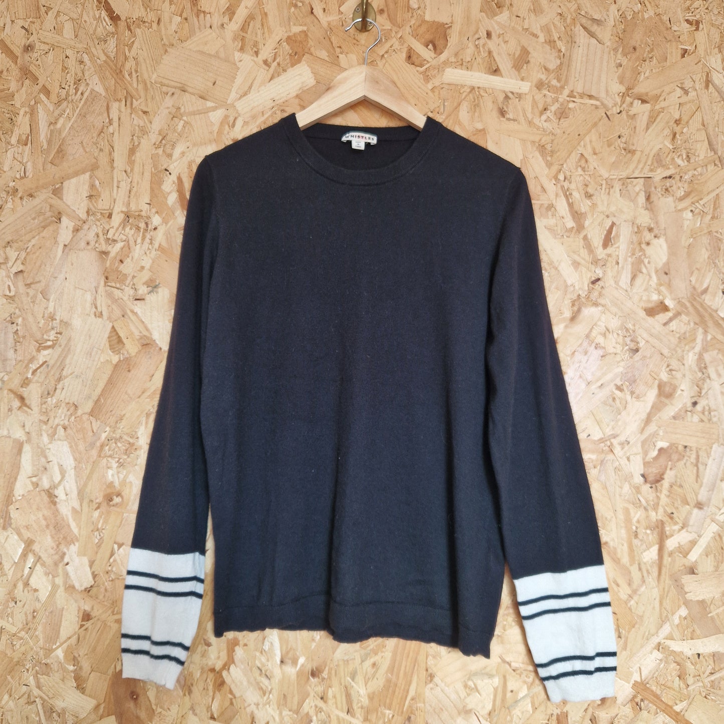 Preloved Whistles Crew Neck Jumper with Stripe Sleeve Panel Size 16