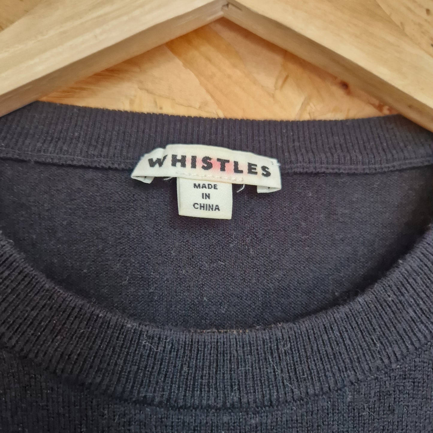 Preloved Whistles Crew Neck Jumper with Stripe Sleeve Panel Size 16