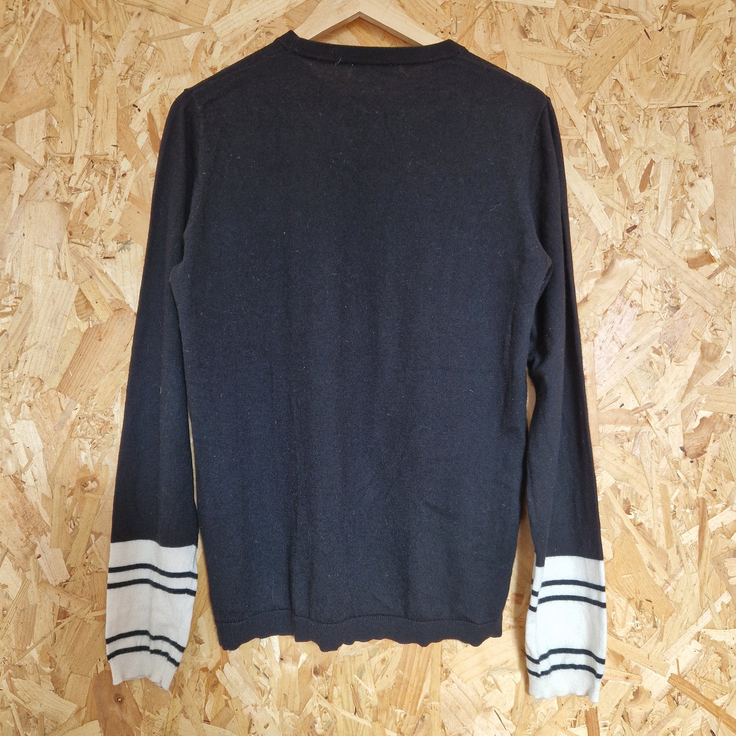 Preloved Whistles Crew Neck Jumper with Stripe Sleeve Panel Size 16