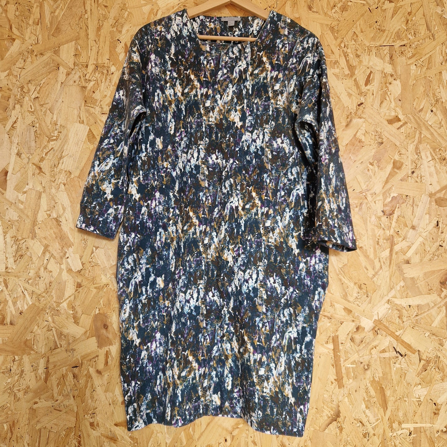Preloved COS Long Sleeve Printed Square Neck Dress Size Medium