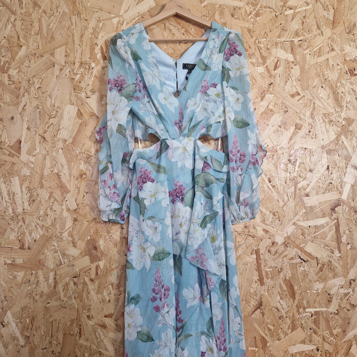 Brand New Lipsy V-Neck Chiffon Printed Dress with Cut Out Detail Size 12