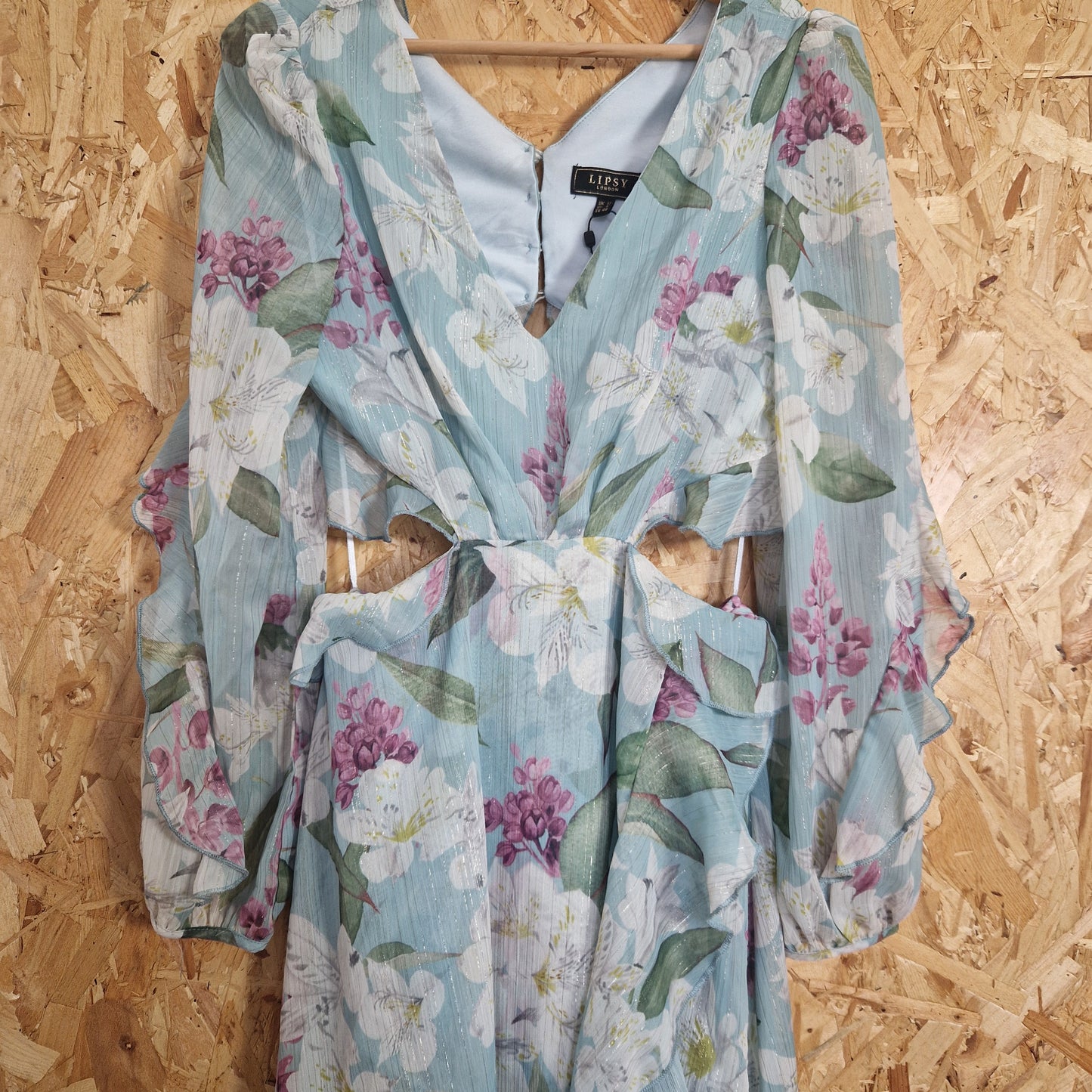 Brand New Lipsy V-Neck Chiffon Printed Dress with Cut Out Detail Size 12