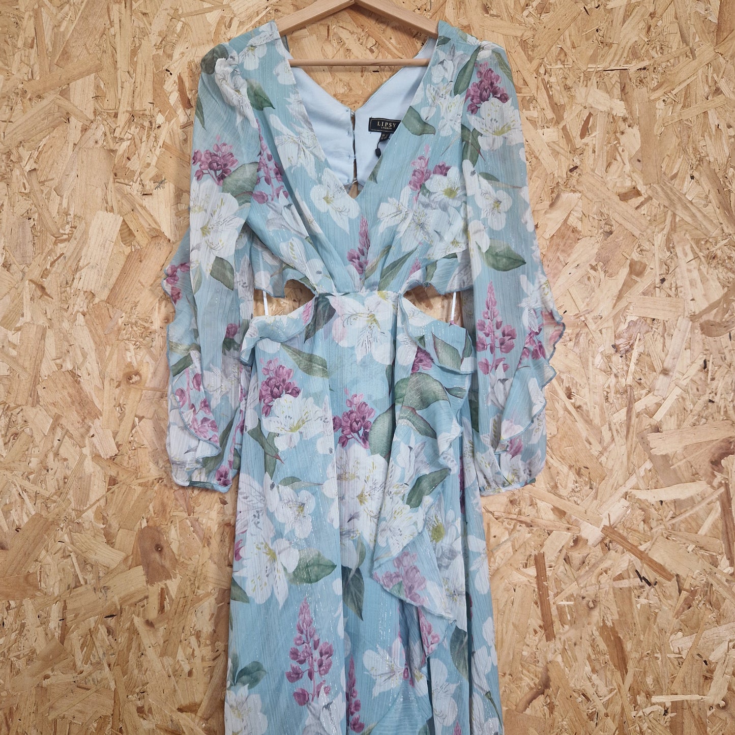Brand New Lipsy V-Neck Chiffon Printed Dress with Cut Out Detail Size 12