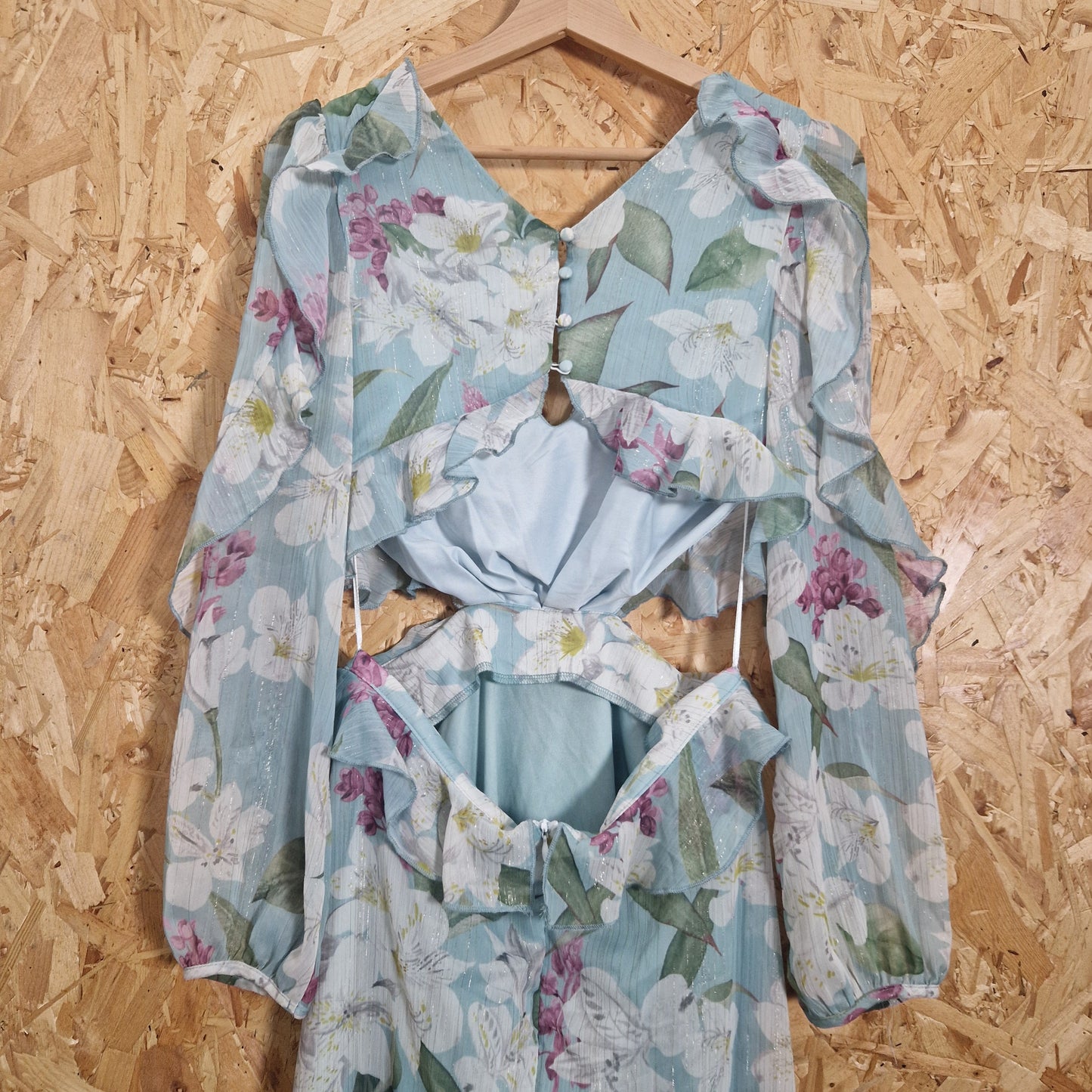 Brand New Lipsy V-Neck Chiffon Printed Dress with Cut Out Detail Size 12