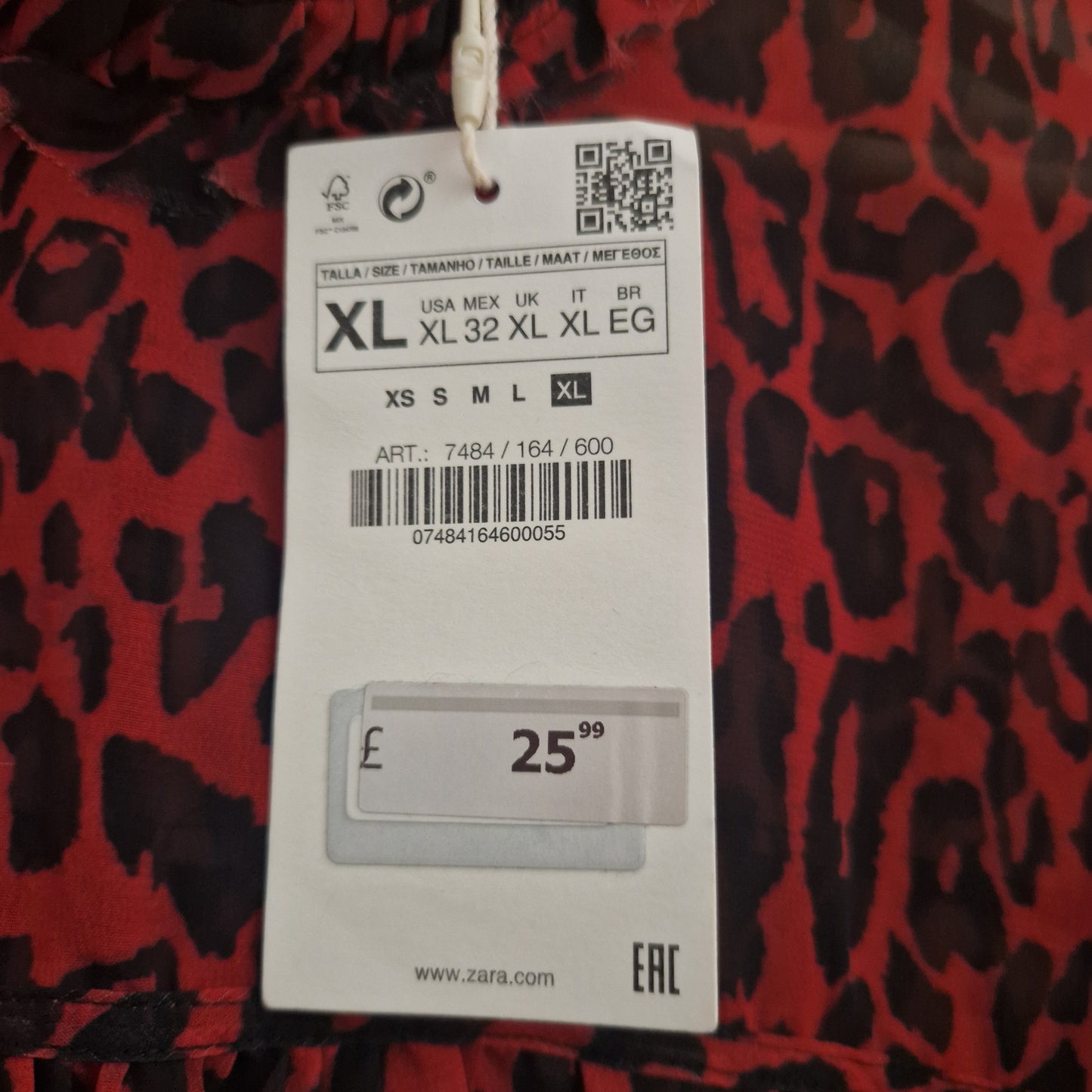 Brand New Zara Leopard Print Chiffon Top XL