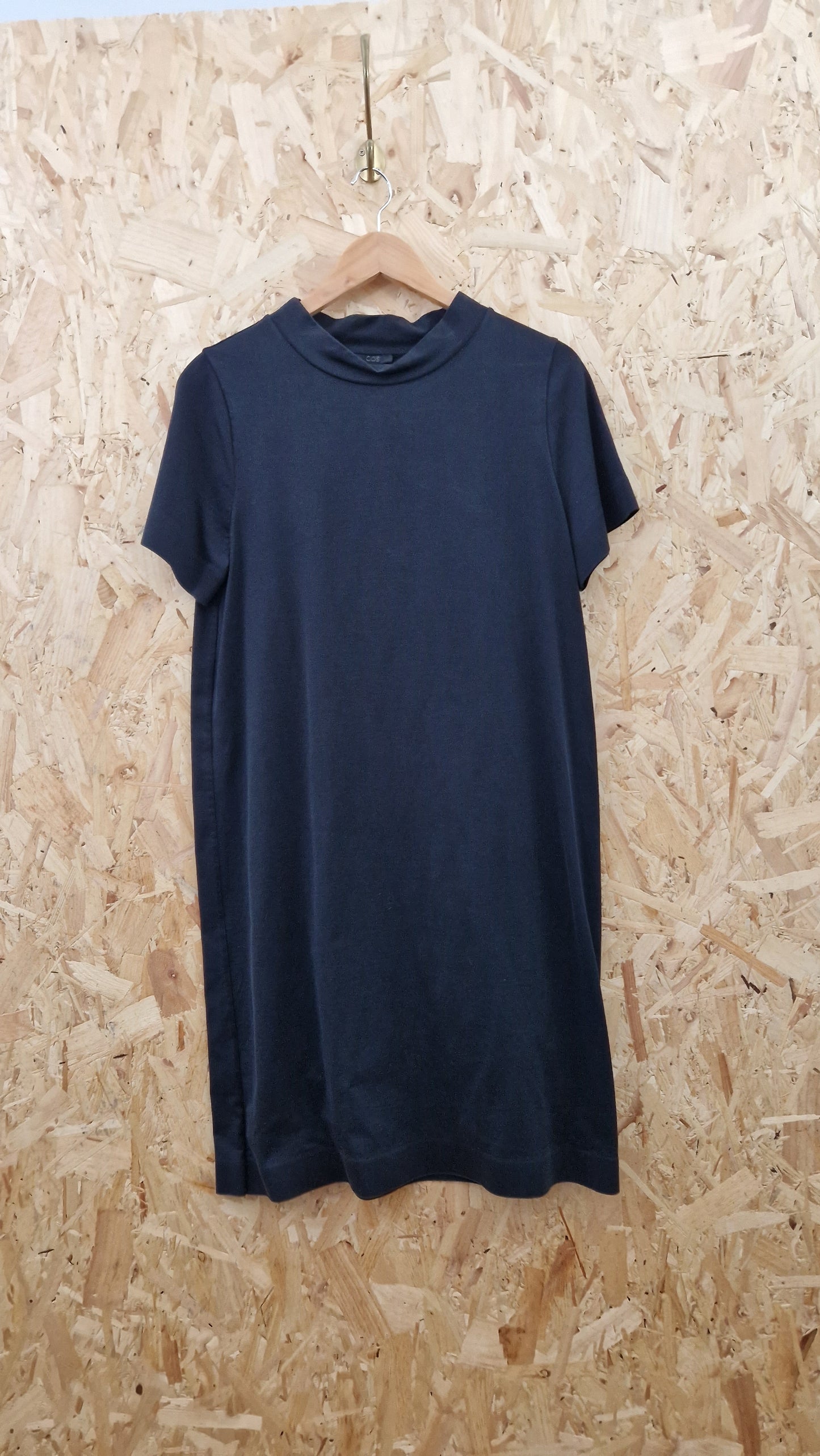Preloved COS Black Short Sleeve High Neck Dress Size Small