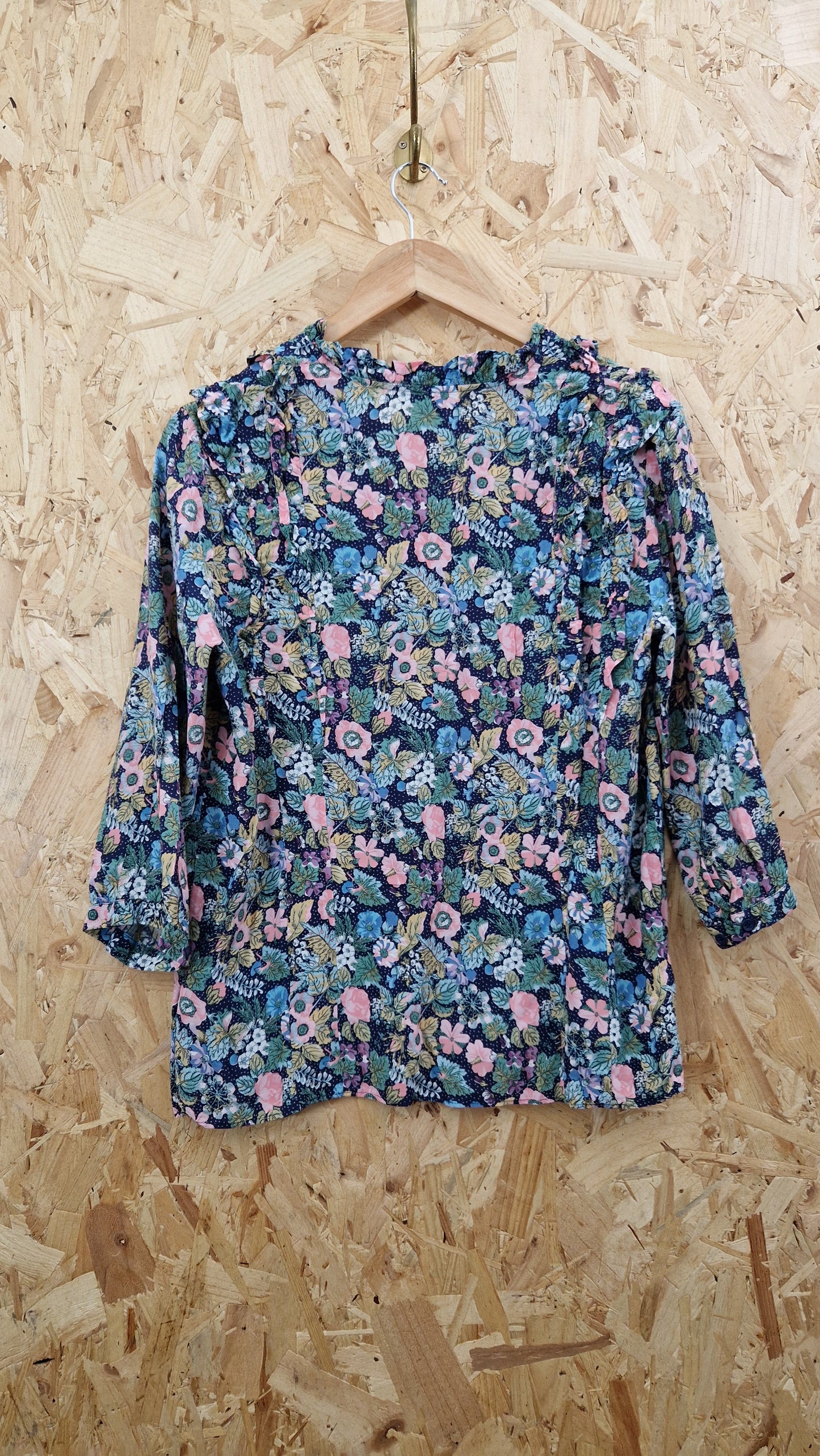 Preloved & Other Stories Floral Printed Blouse With 3/4 Sleeves & Neck Tie Size 10 EU 36