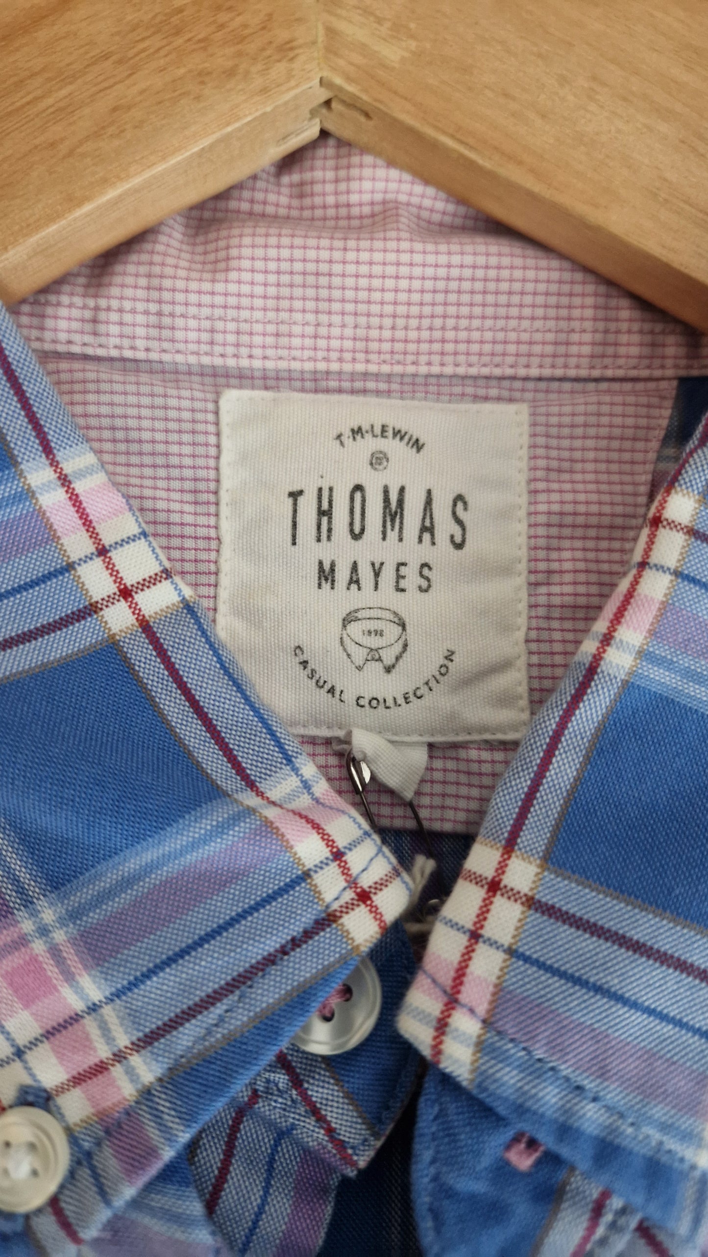 Preloved T.M. Lewin Thomas Haynes Long Sleeve Button Down Checked Shirt Size Medium