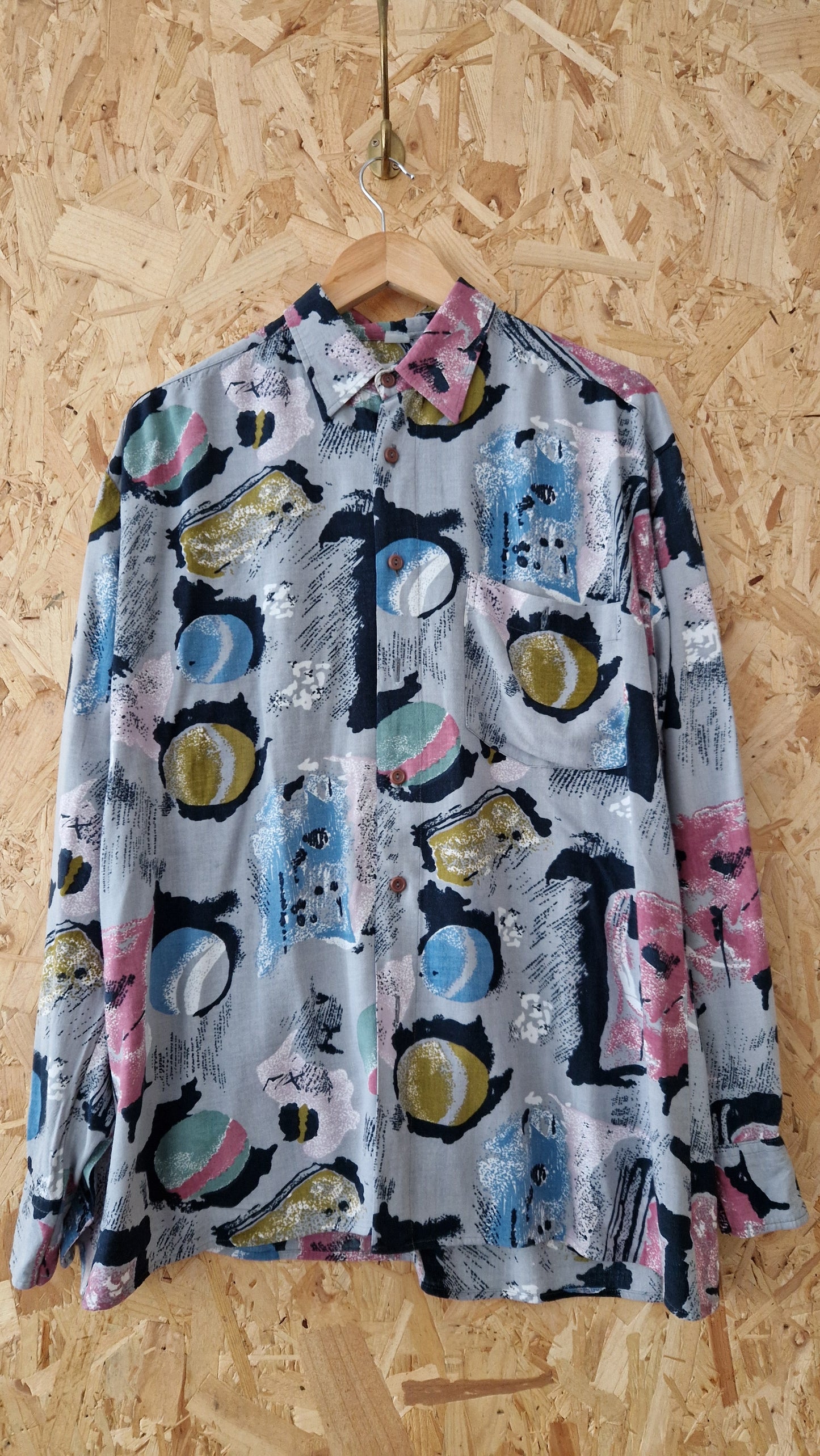 Preloved Concord Long Sleeve 80s Printed Viscose Blouse Size Medium