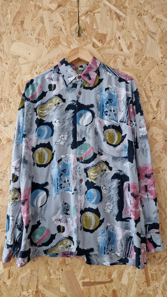 Preloved Concord Long Sleeve 80s Printed Viscose Blouse Size Medium