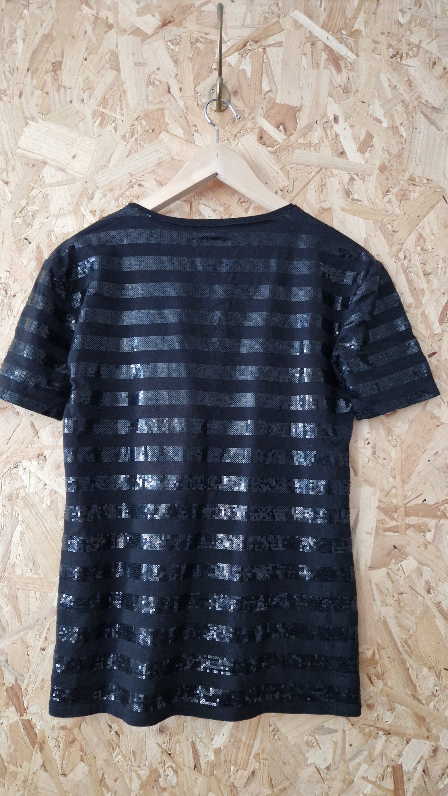 Preloved Zara Short Sleeve Sequin Stripe Top Size Medium