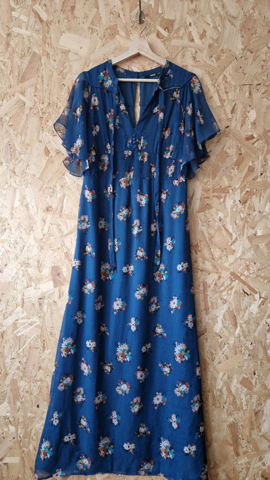 Preloved Oasis Floral Chiffon Flutter Sleeve Dress with Shirring Panel Size 12