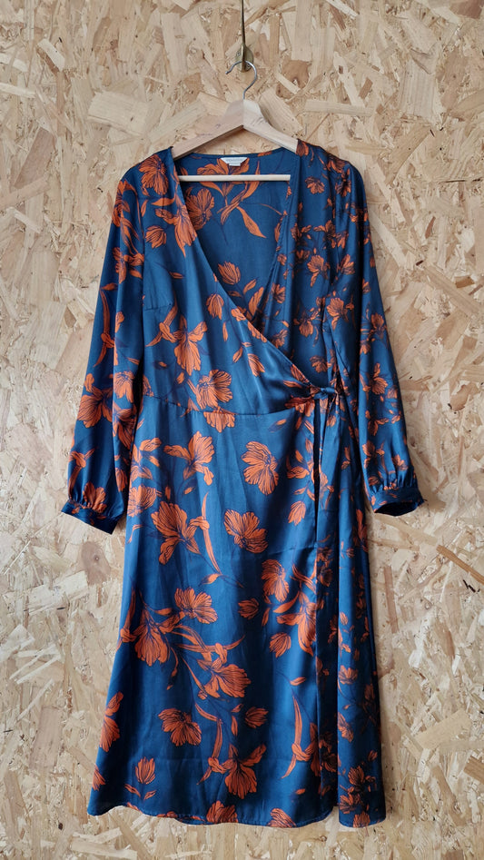 Preloved Monsoon Floral Satin Wrap Dress Size 16