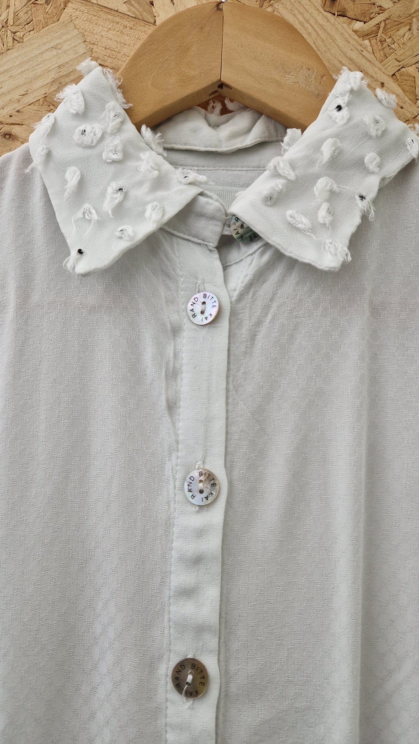 Preloved Bitte Kai Rand 1981 Textured Long Sleeve Fitted Blouse Size XSmall